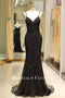 Black Sheath Glitter Spaghetti Straps Formal Dresses with Split main image 1