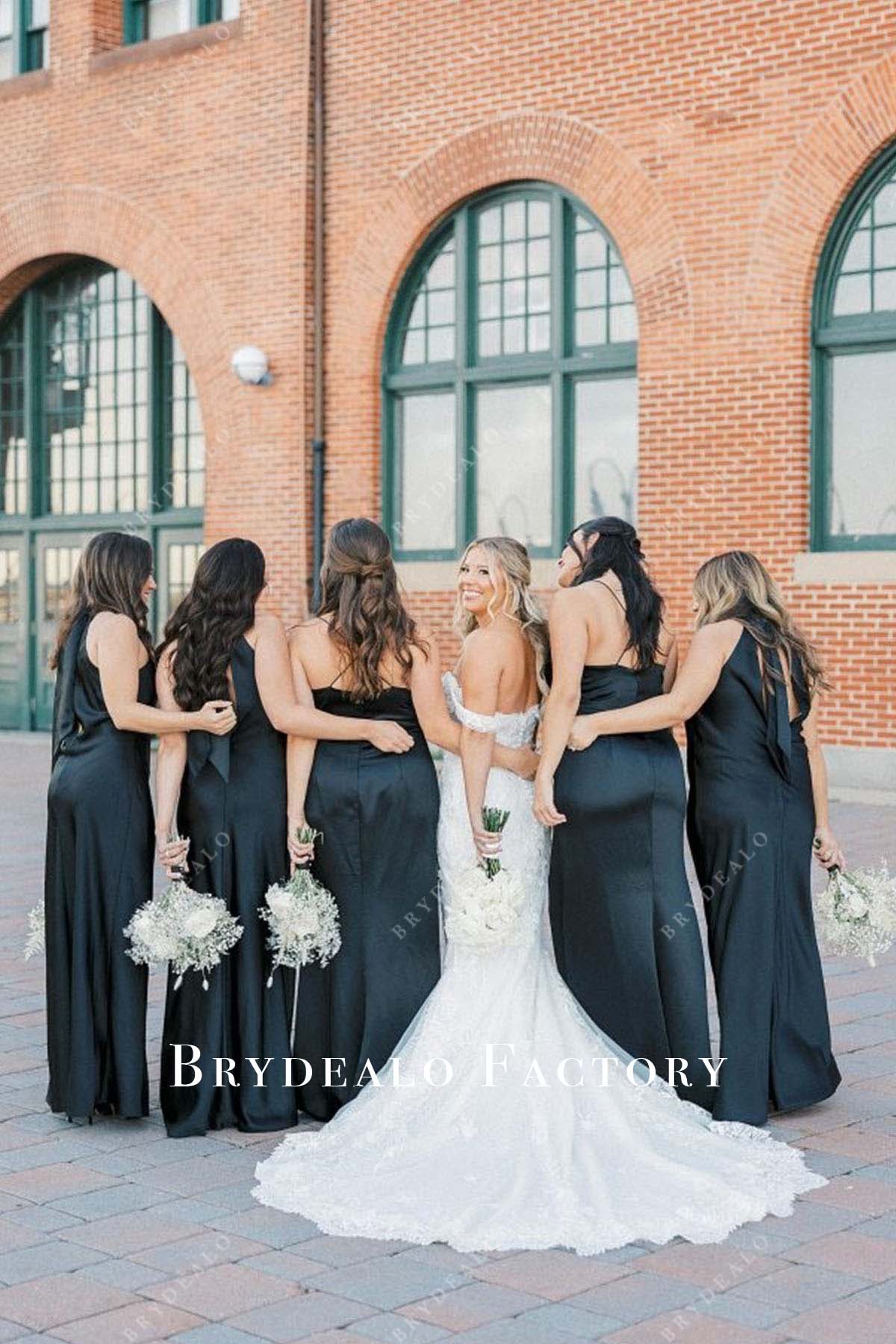 black floor length mismatched bridesmaid dresses