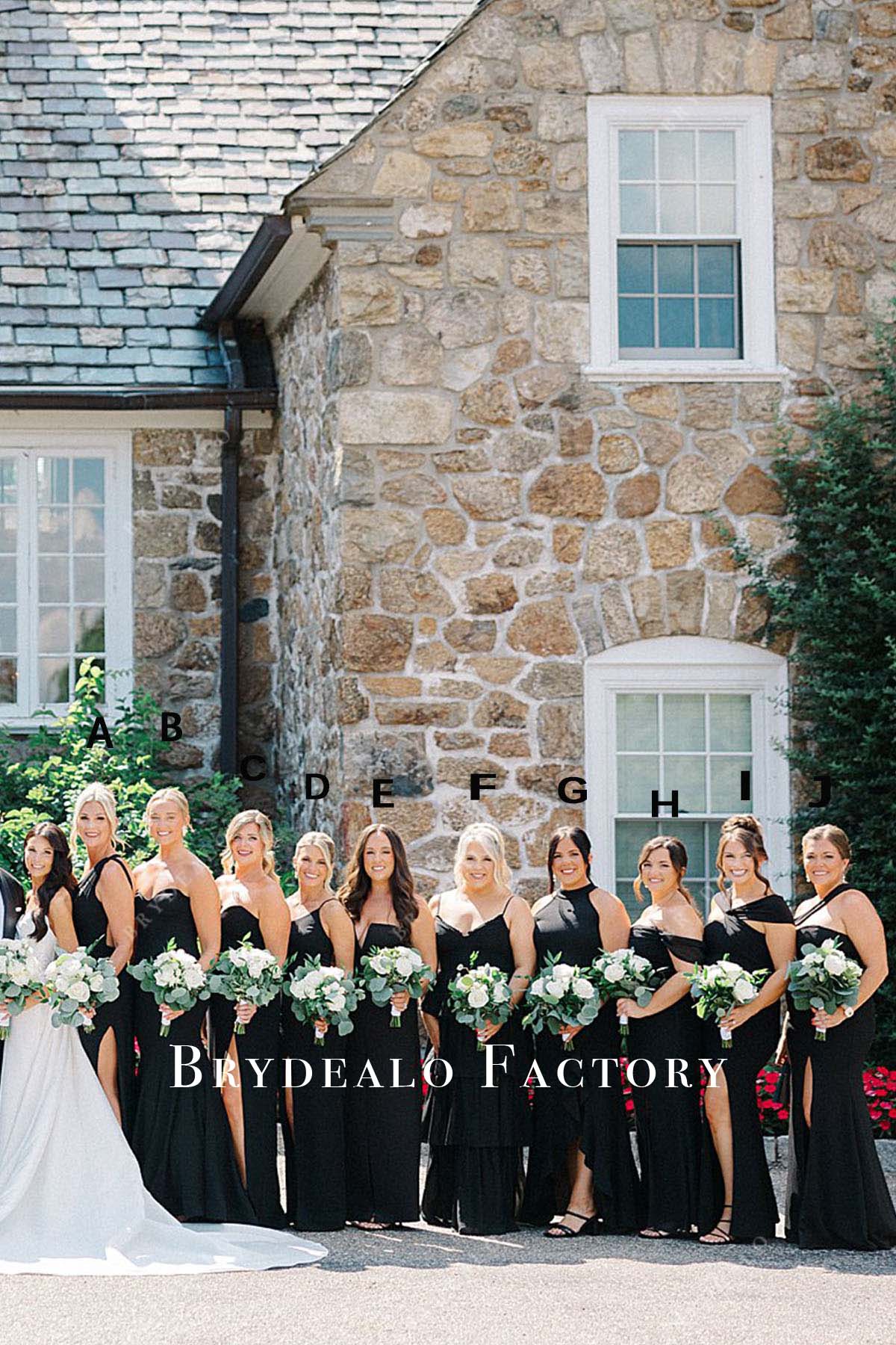 black floor length mismatched bridesmaid dresses