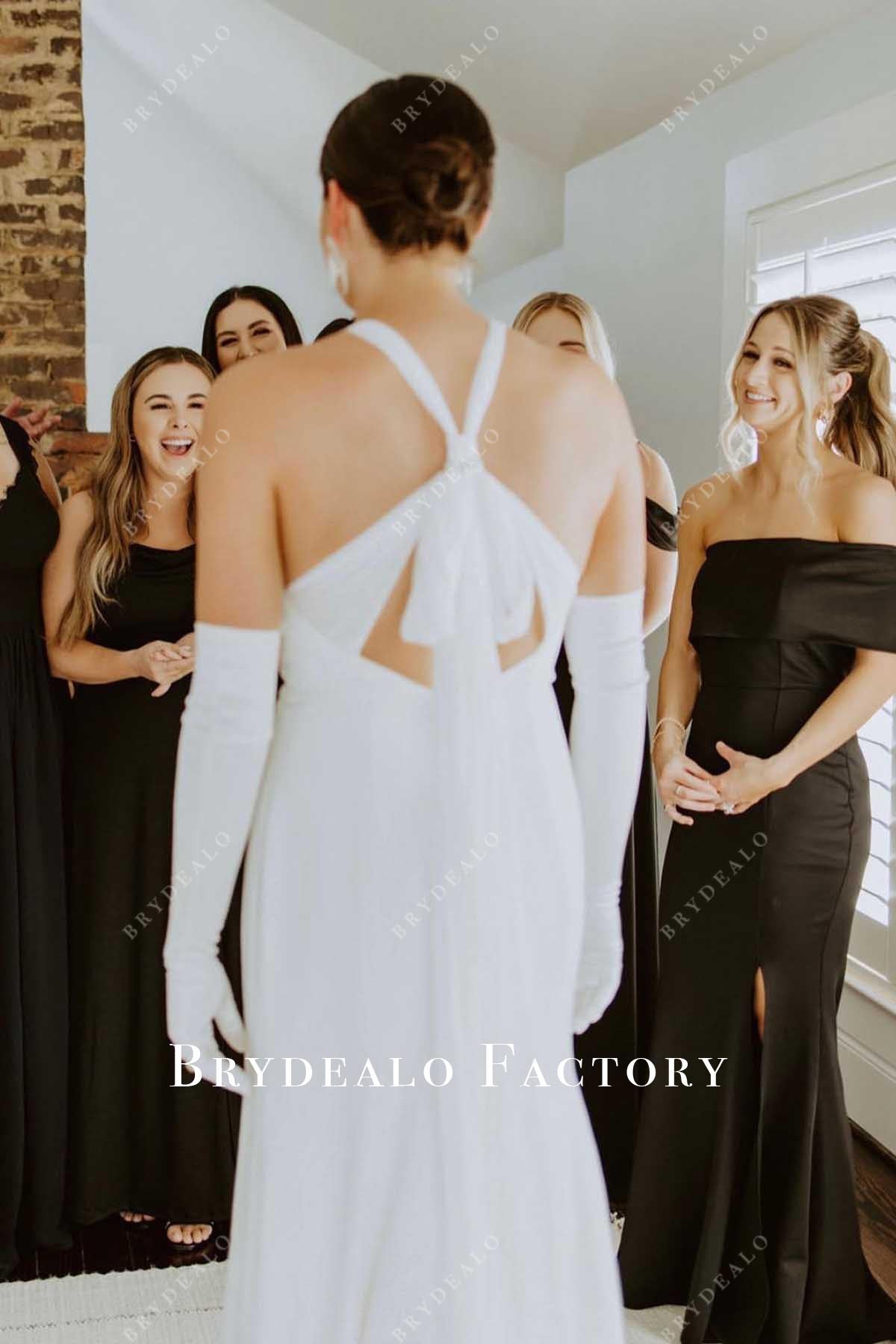 black floor length mismatched bridesmaid dresses