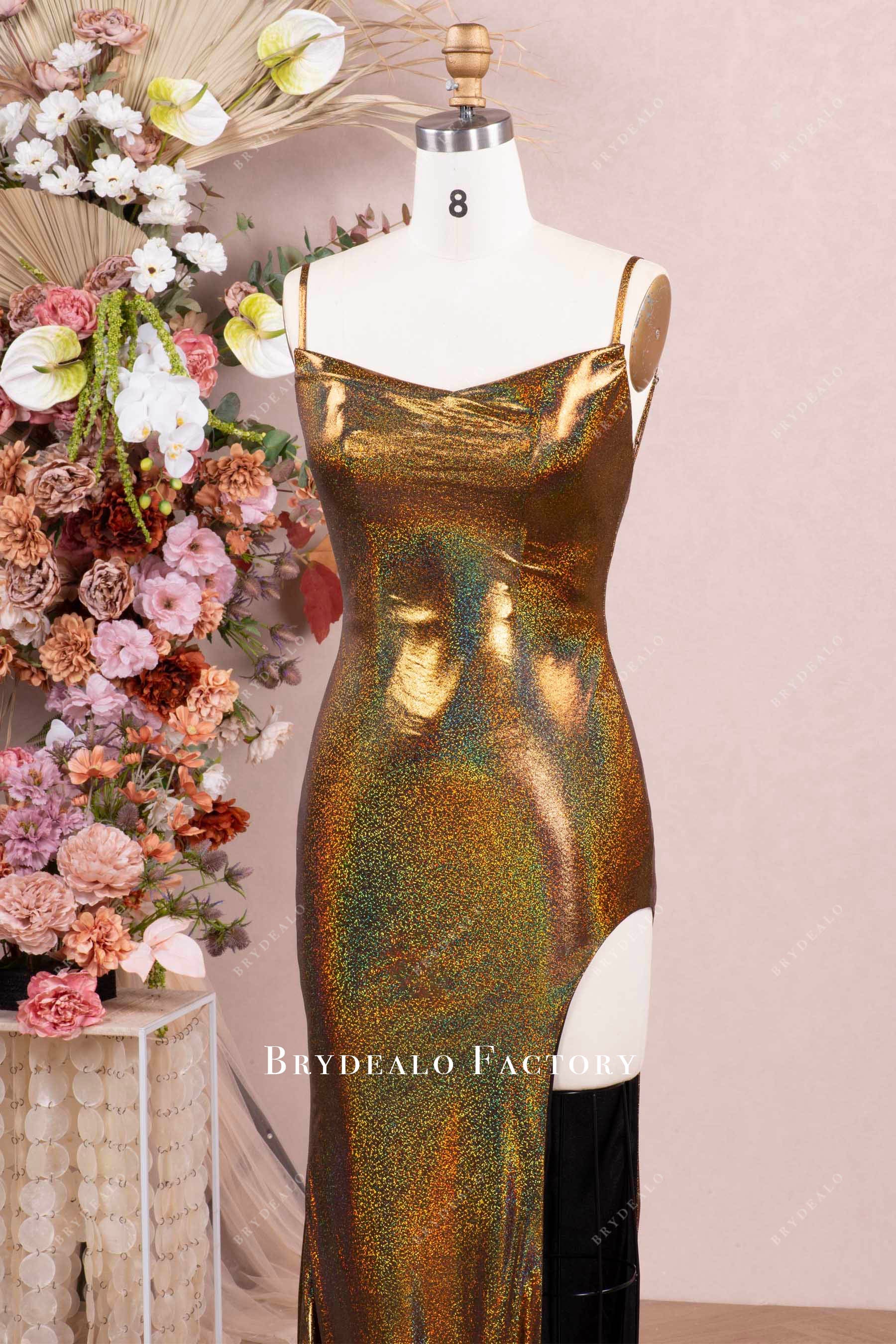 gold thins straps evening dress