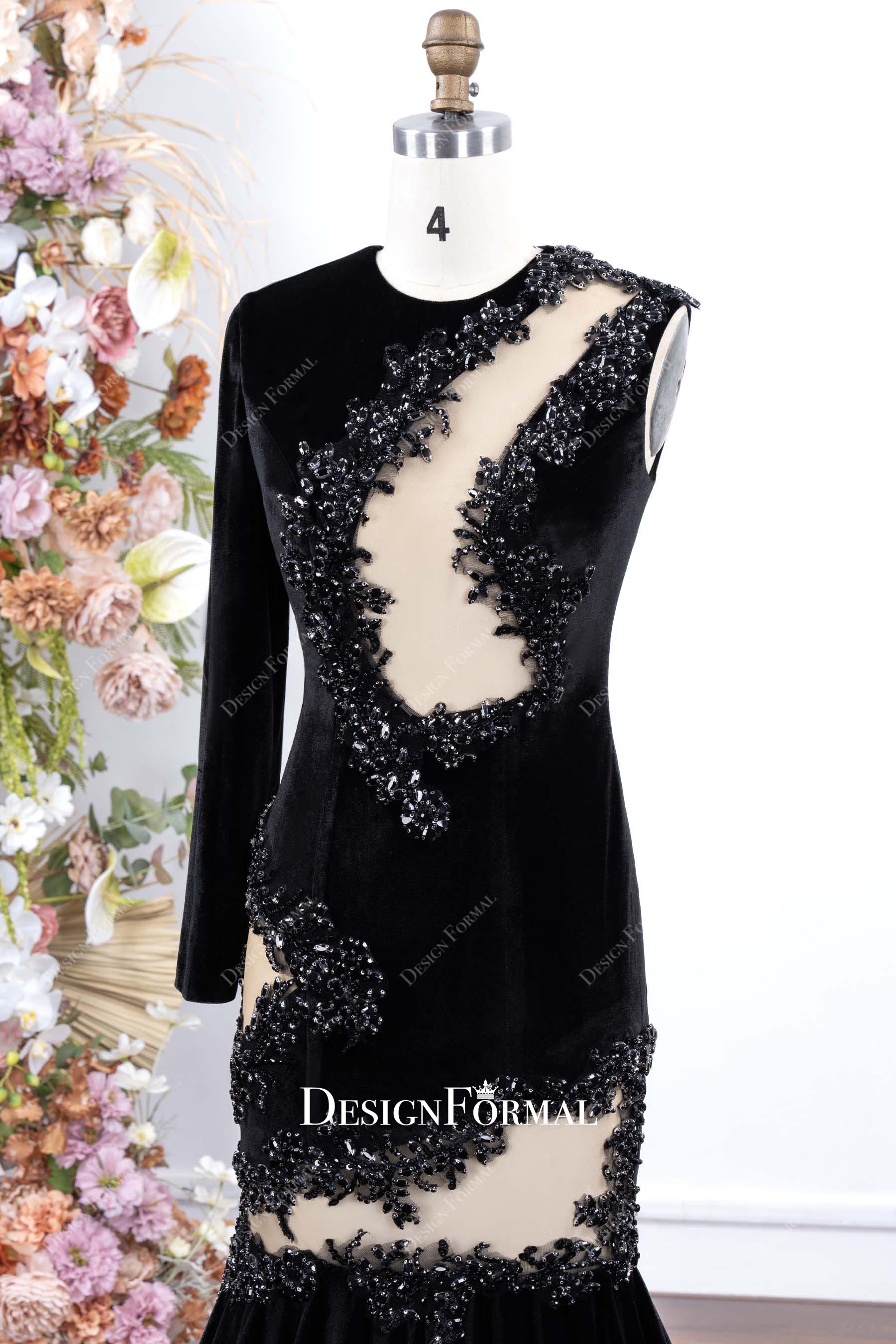 black illusion cutout trumpet prom dress