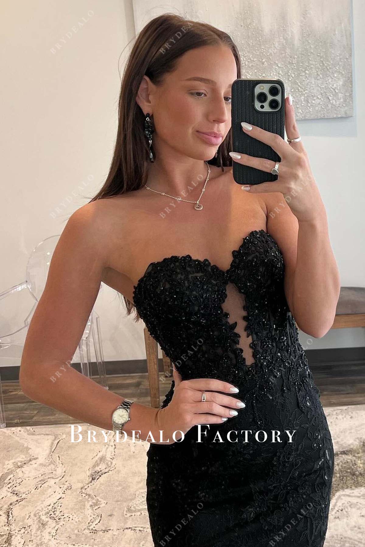 black lace appliques keyhole mermaid prom dress