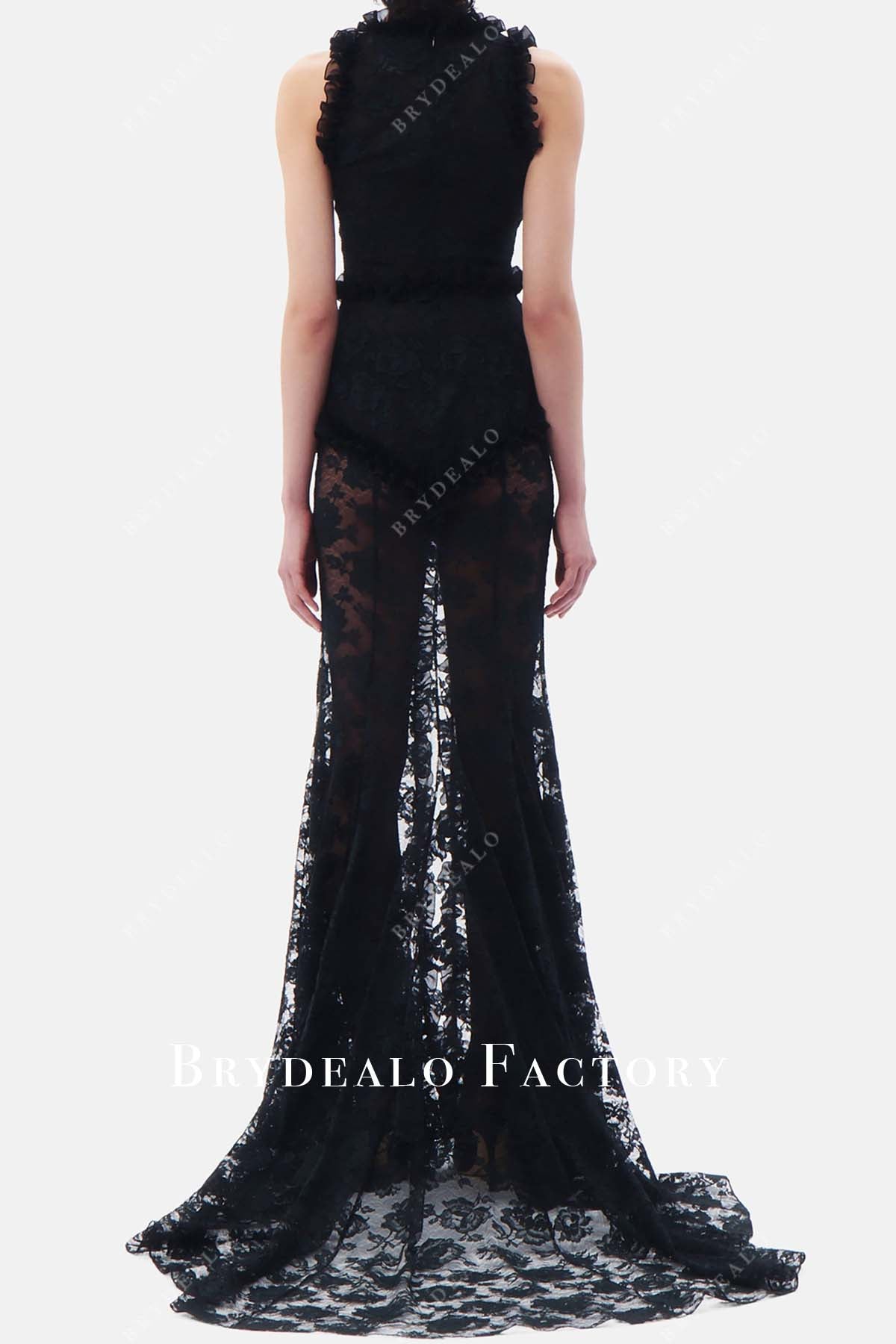 black lace mermaid celebrity formal dress