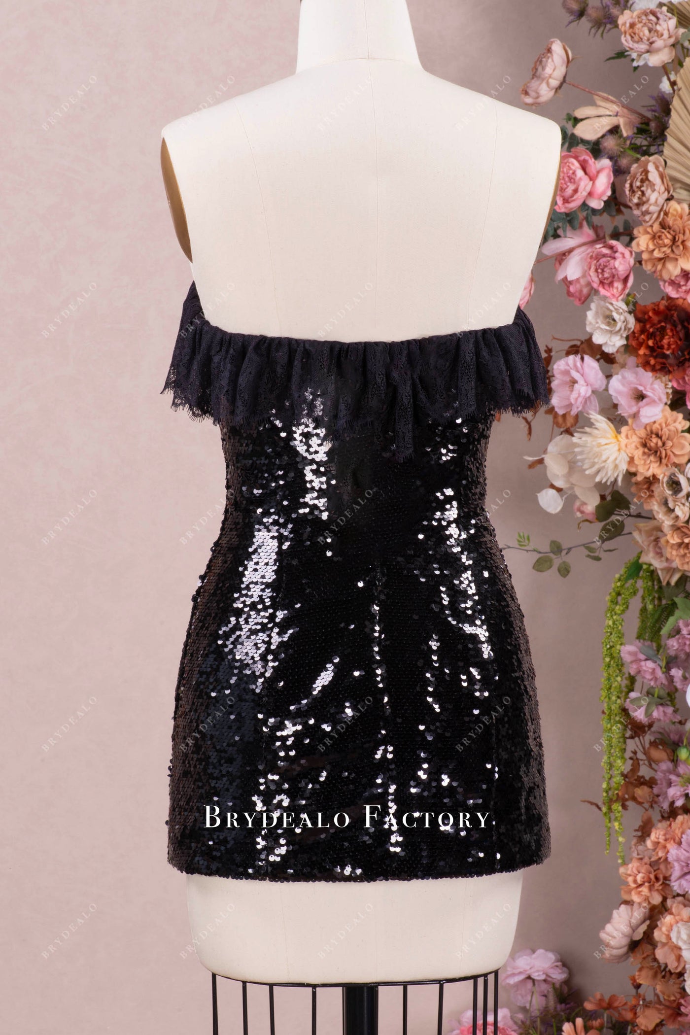 SEQUIN BOW NECK DETAIL DRESS BLACK main image 1