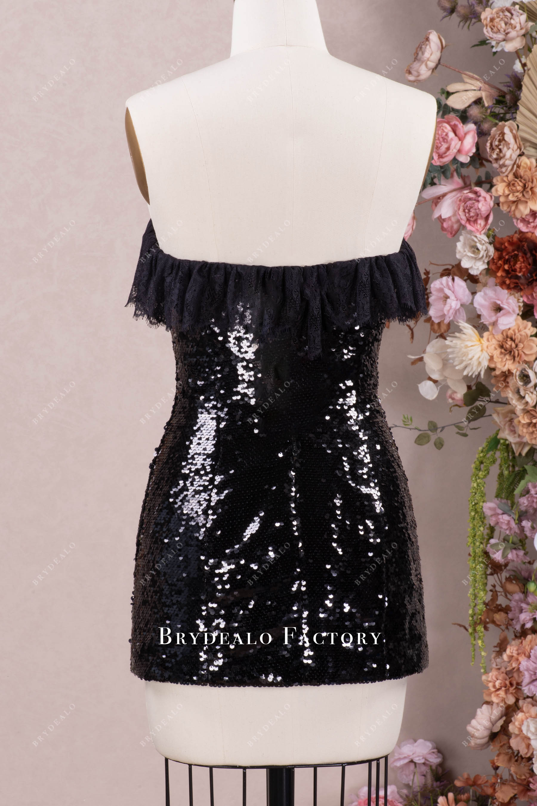 black lace neck evening dress