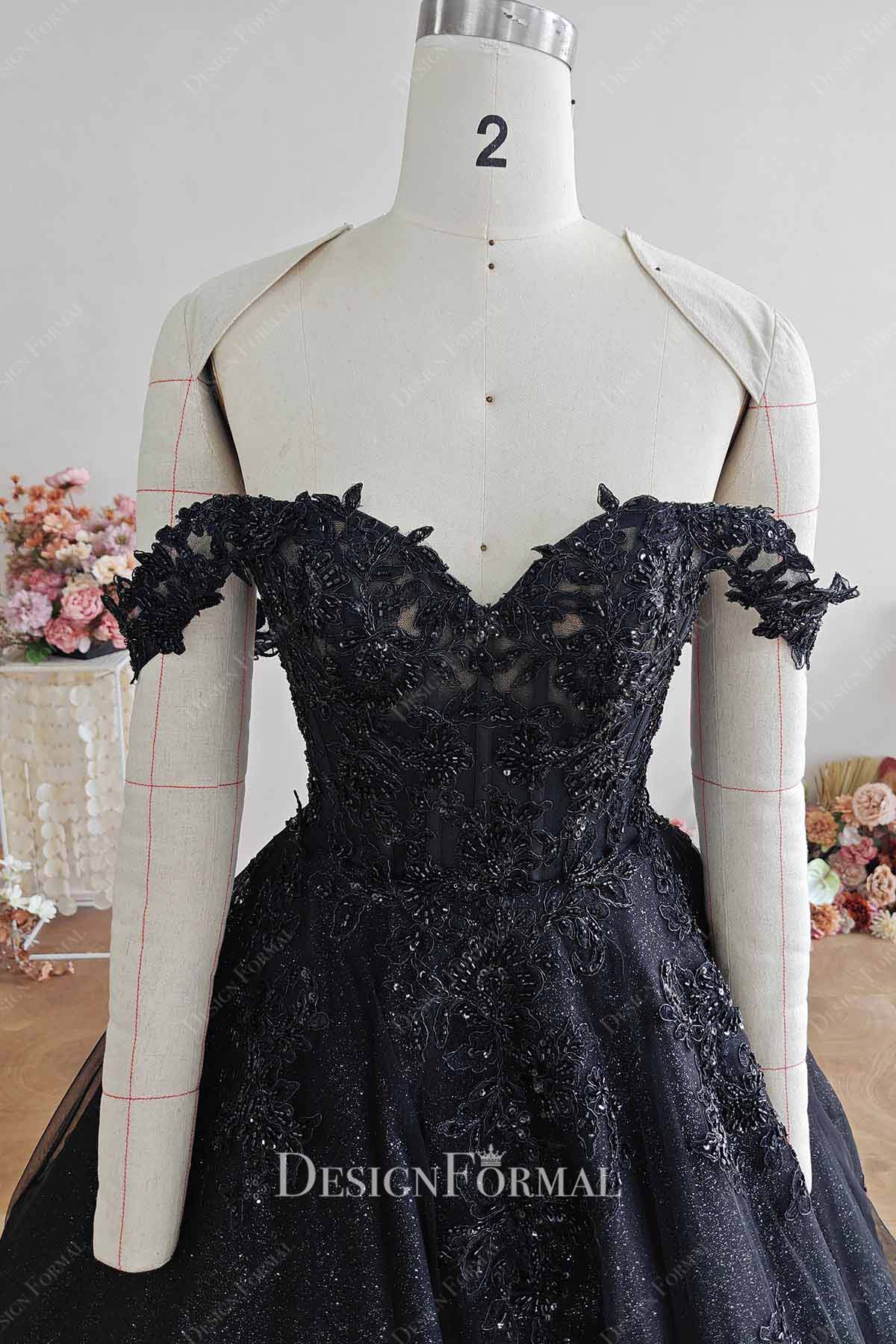 black lace sweetheart neck wedding dress