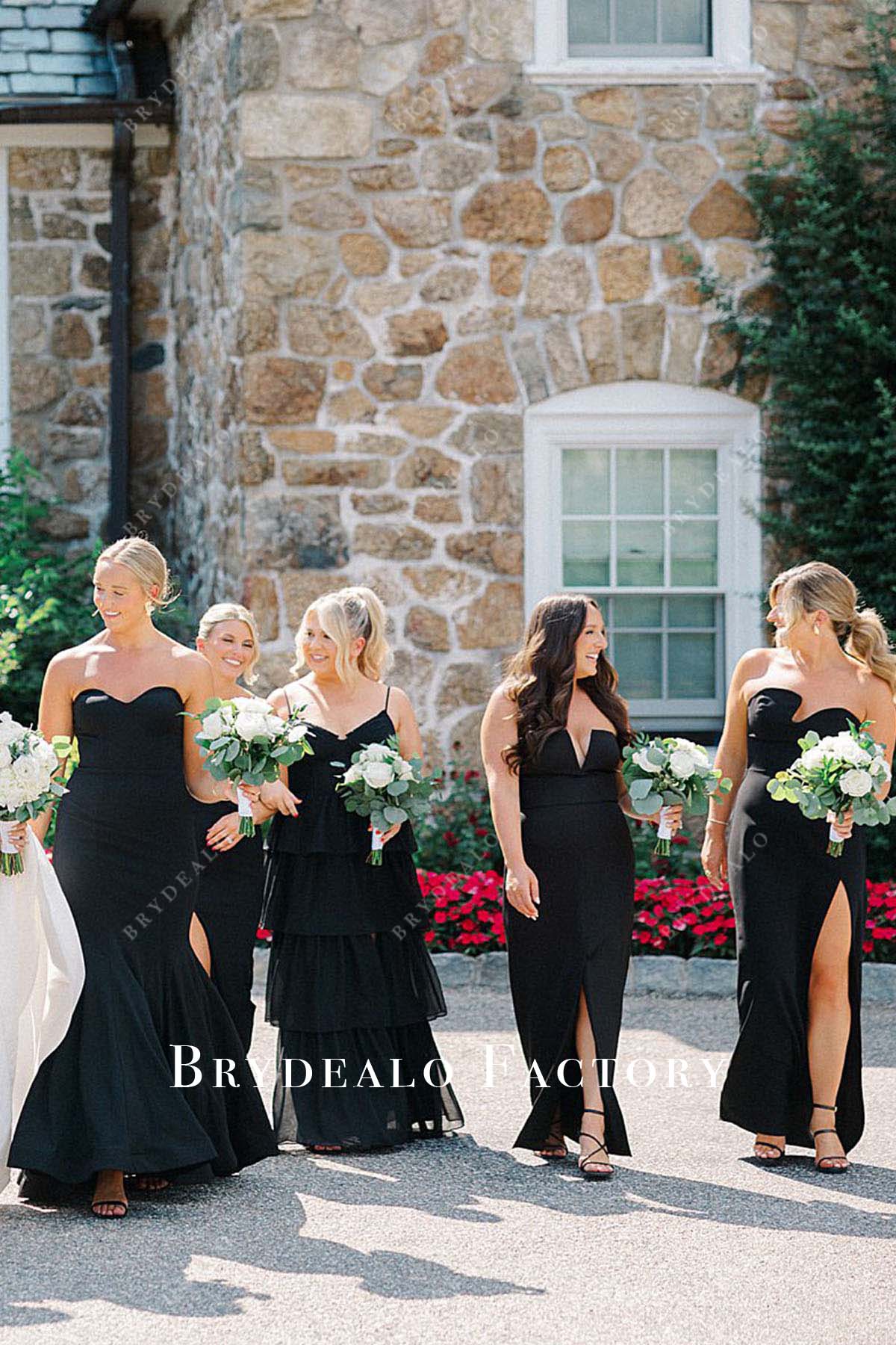 black long mismatched bridesmaid dresses