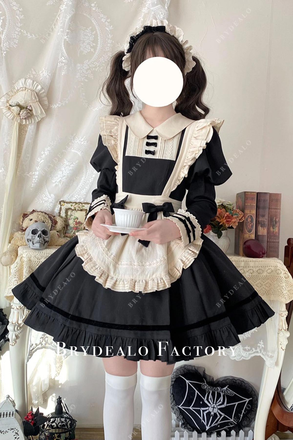 black long sleeves a line maid lolita dress