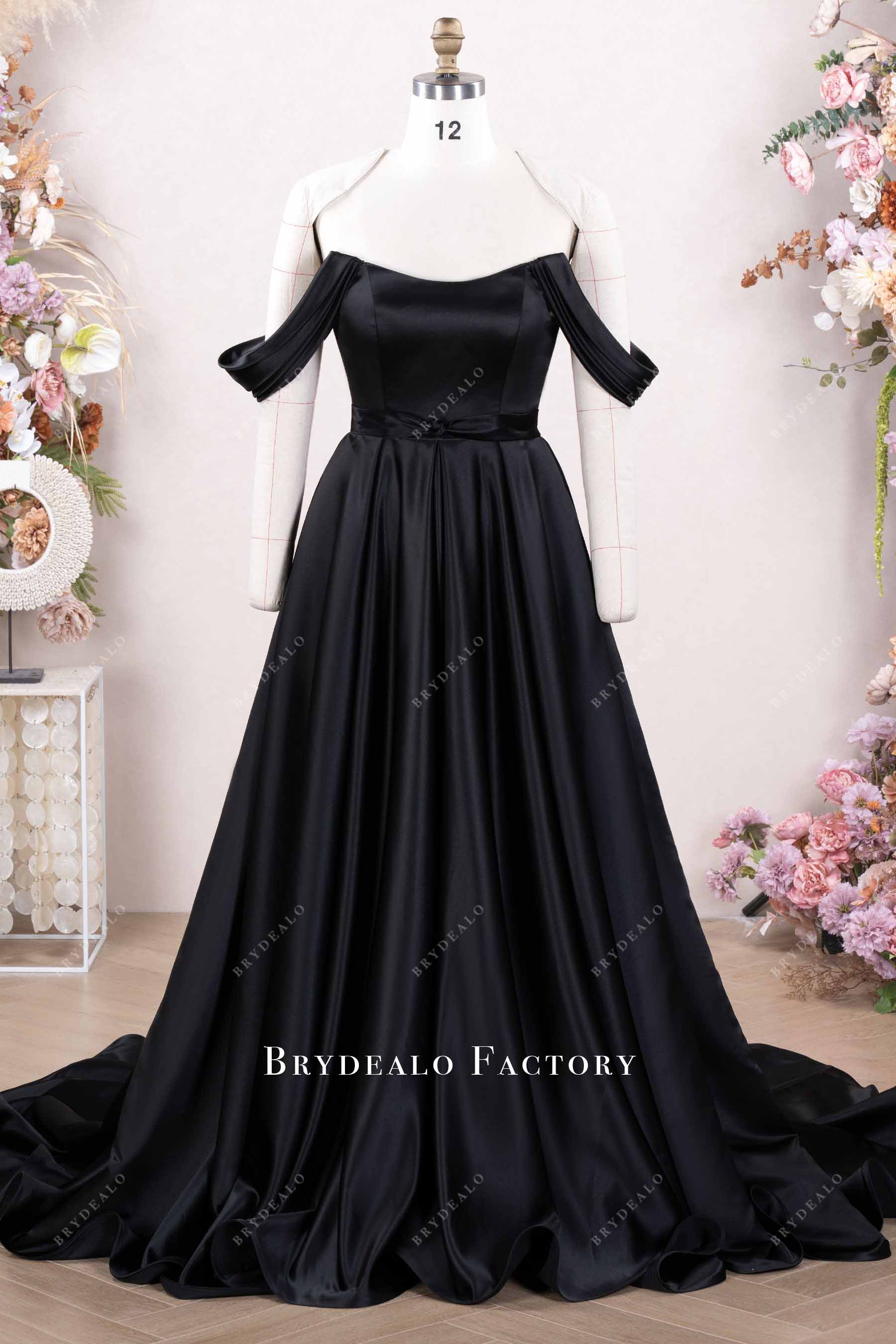 black off shoulder a line wedding dress