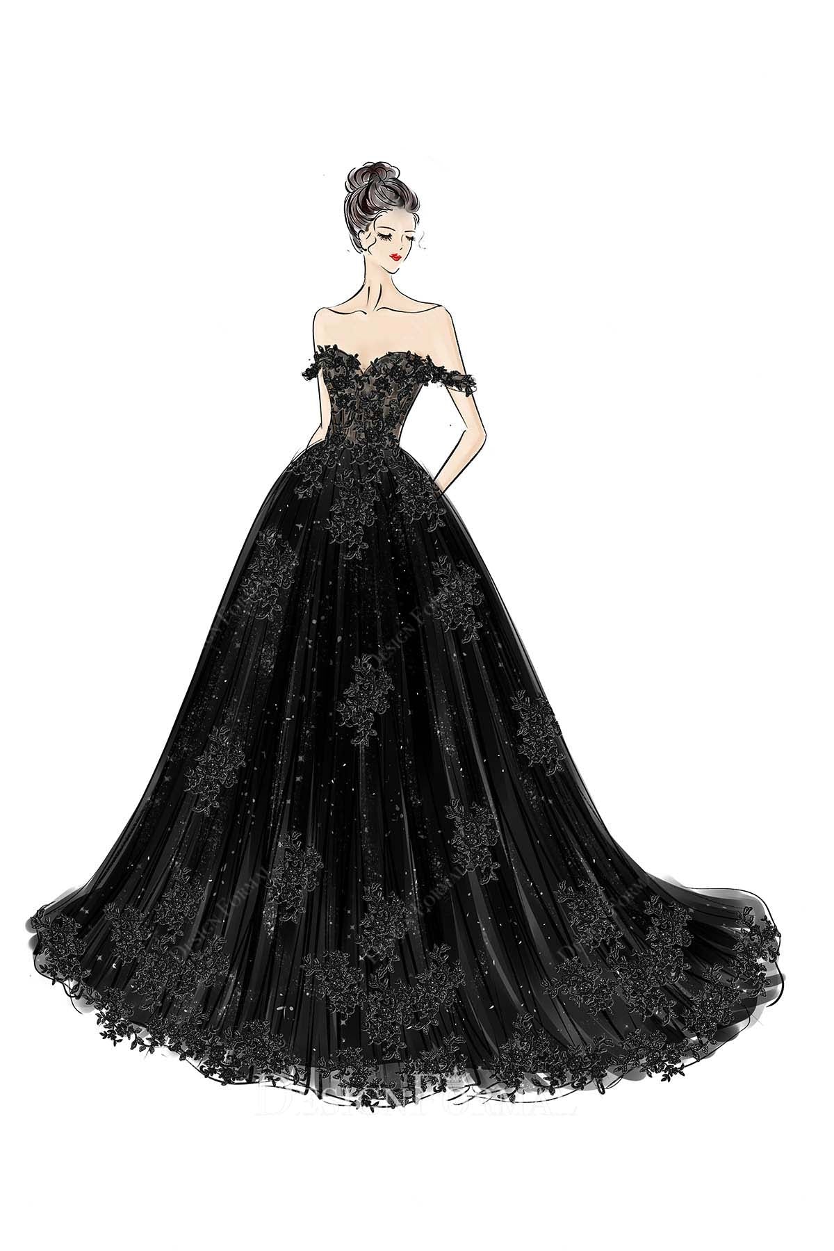 black off shoulder gothic wedding gown
