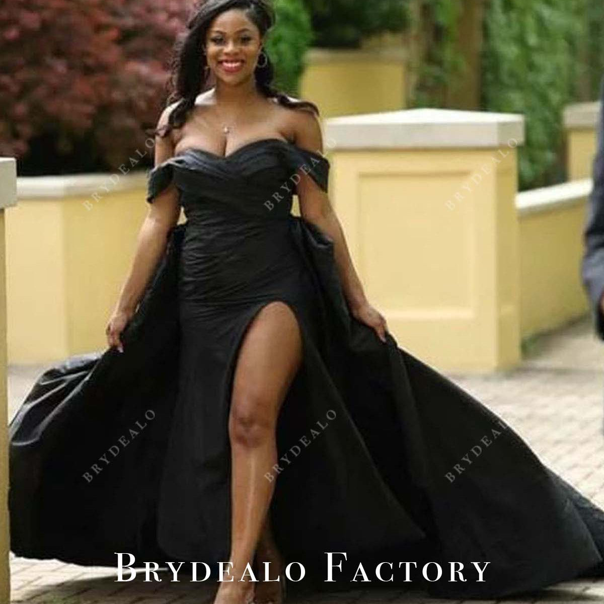 Black Off Shoulder Sweetheart Neck Overskirt Prom Dress