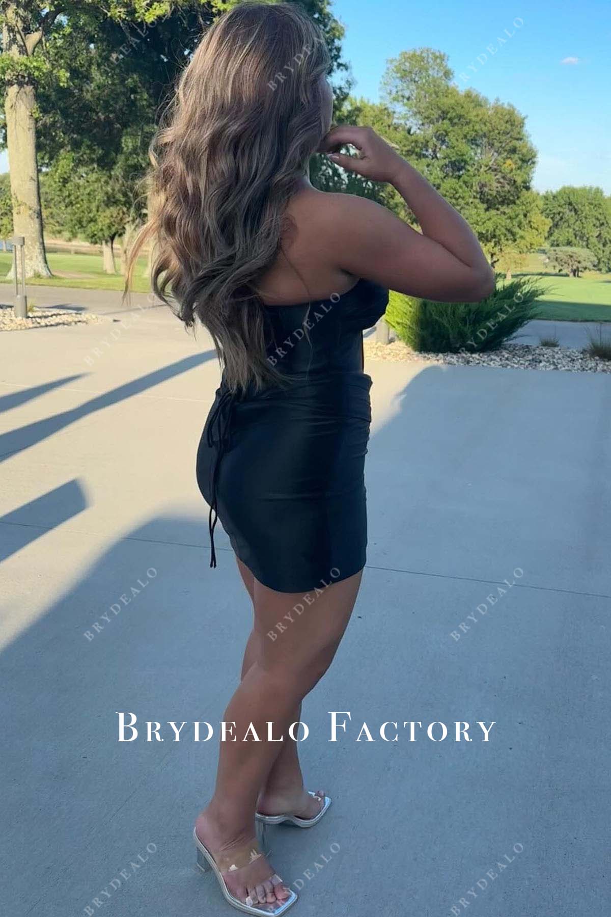 black open back mini homecoming dress