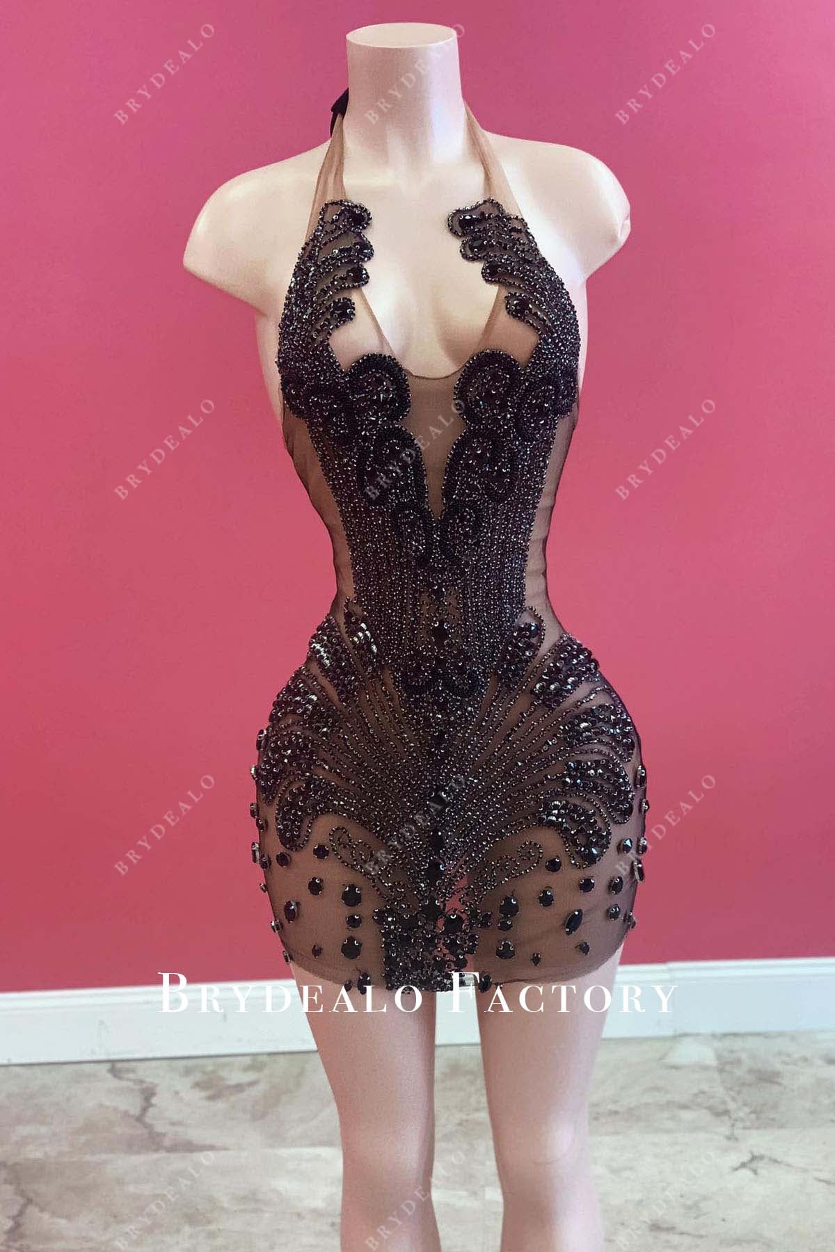 black rhinestones bodycon prom cocktail dress