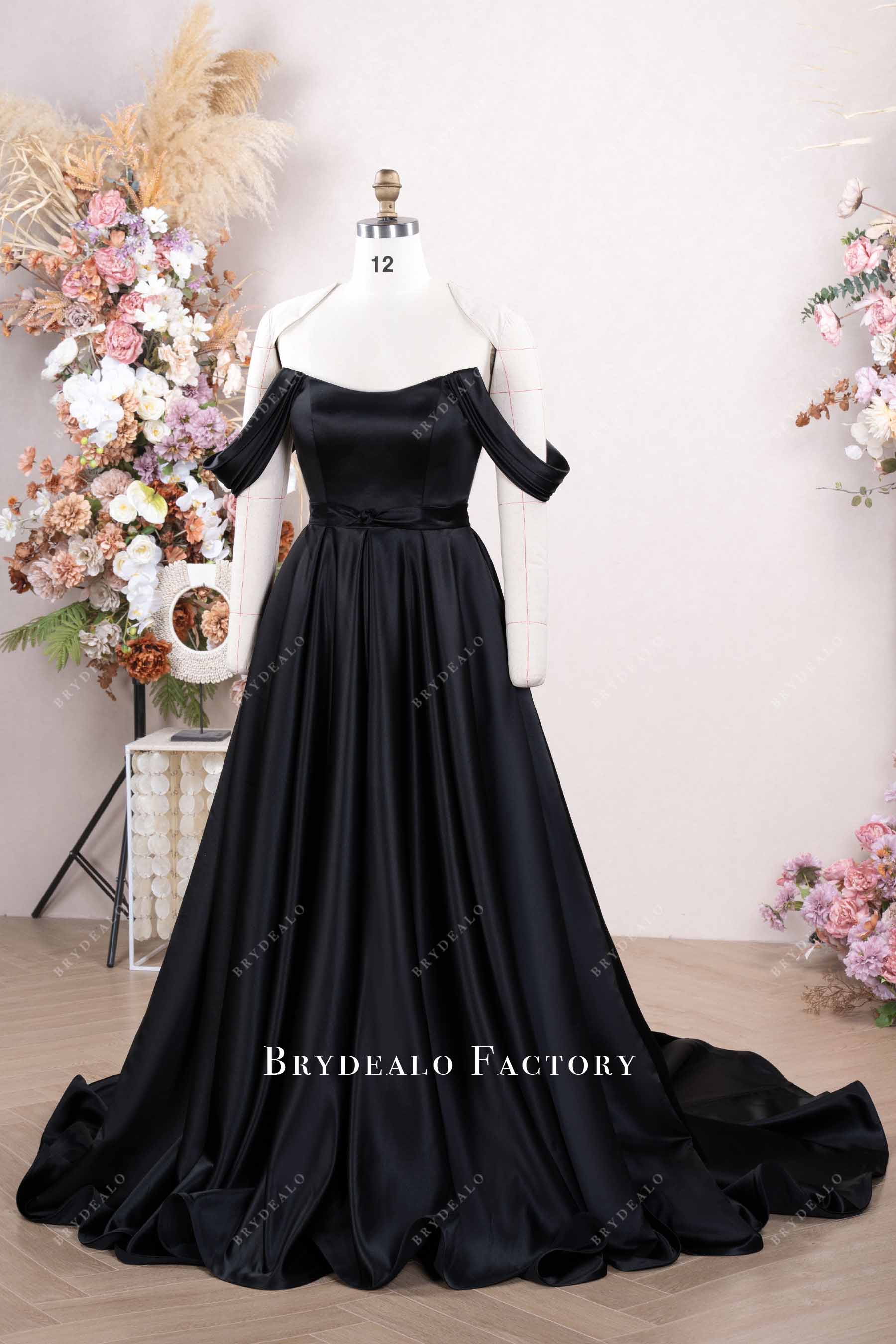 black satin a line wedding dress