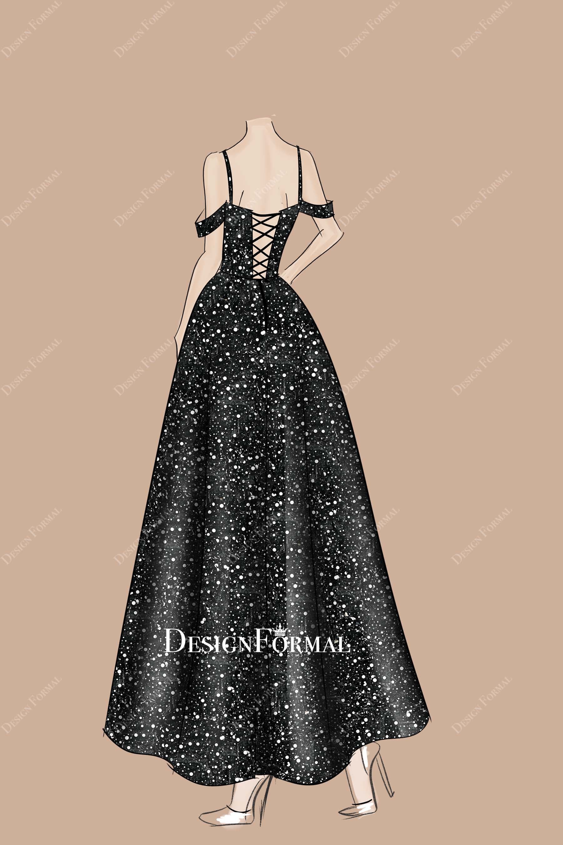 black sequin corset back prom dress sketch