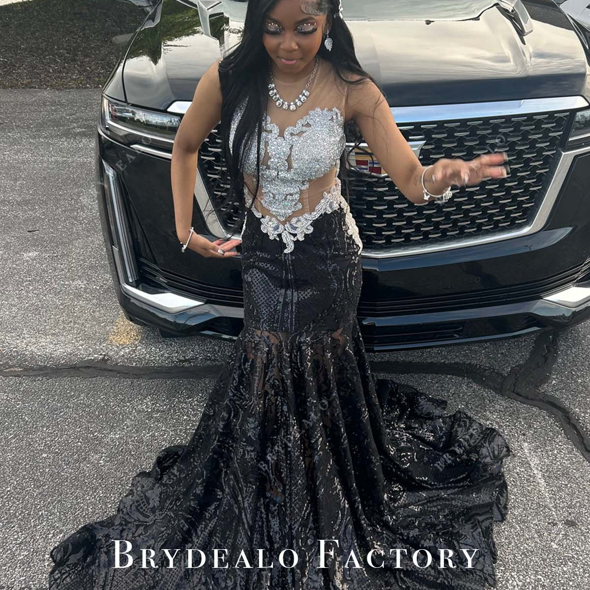 silver and black mermaid prom dress Sleeveless Embellished Sequin or any glamorous night Suggested Age:9-12M Cinderella Divine CM365 – Garment Fit:BACKLESS