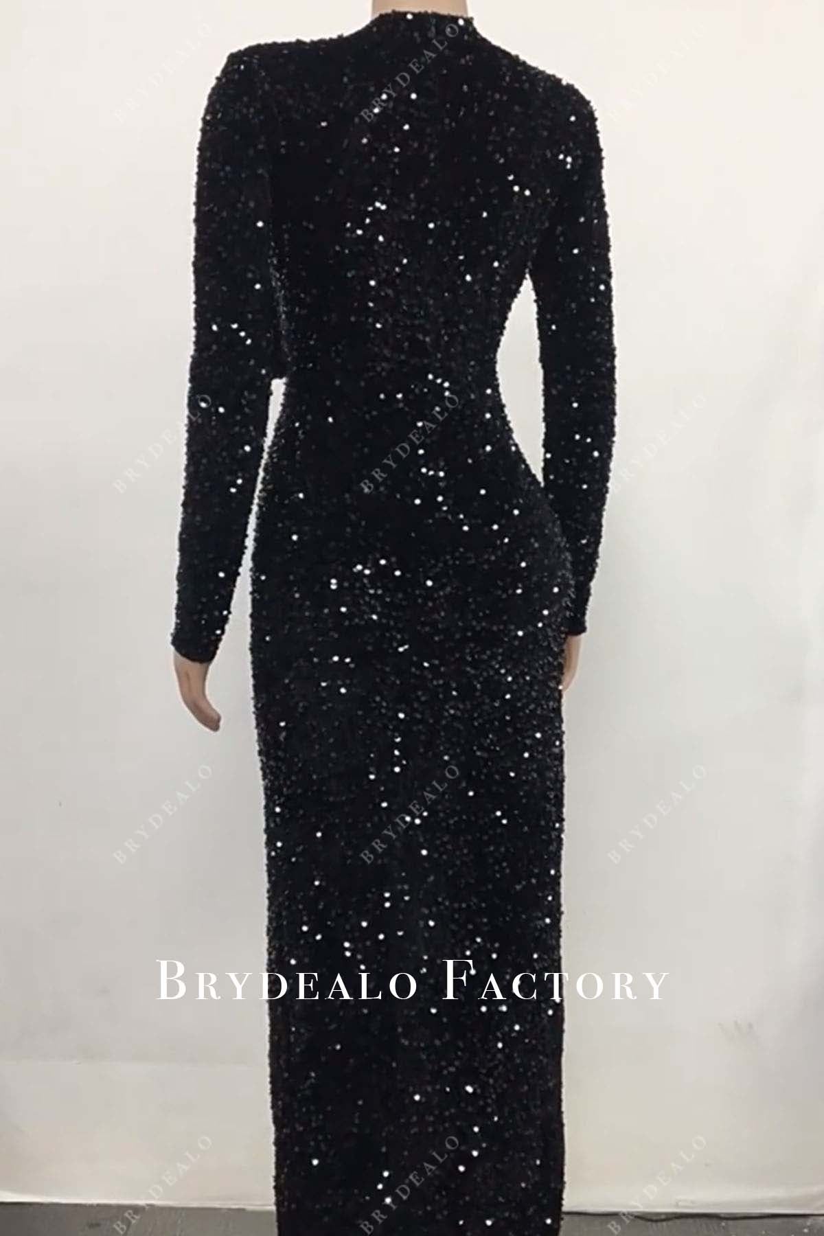 black sequined floor length prom dress