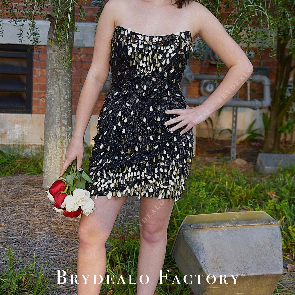 mini black dress homecoming Black Sequined Strapless Mini Homecoming Dress