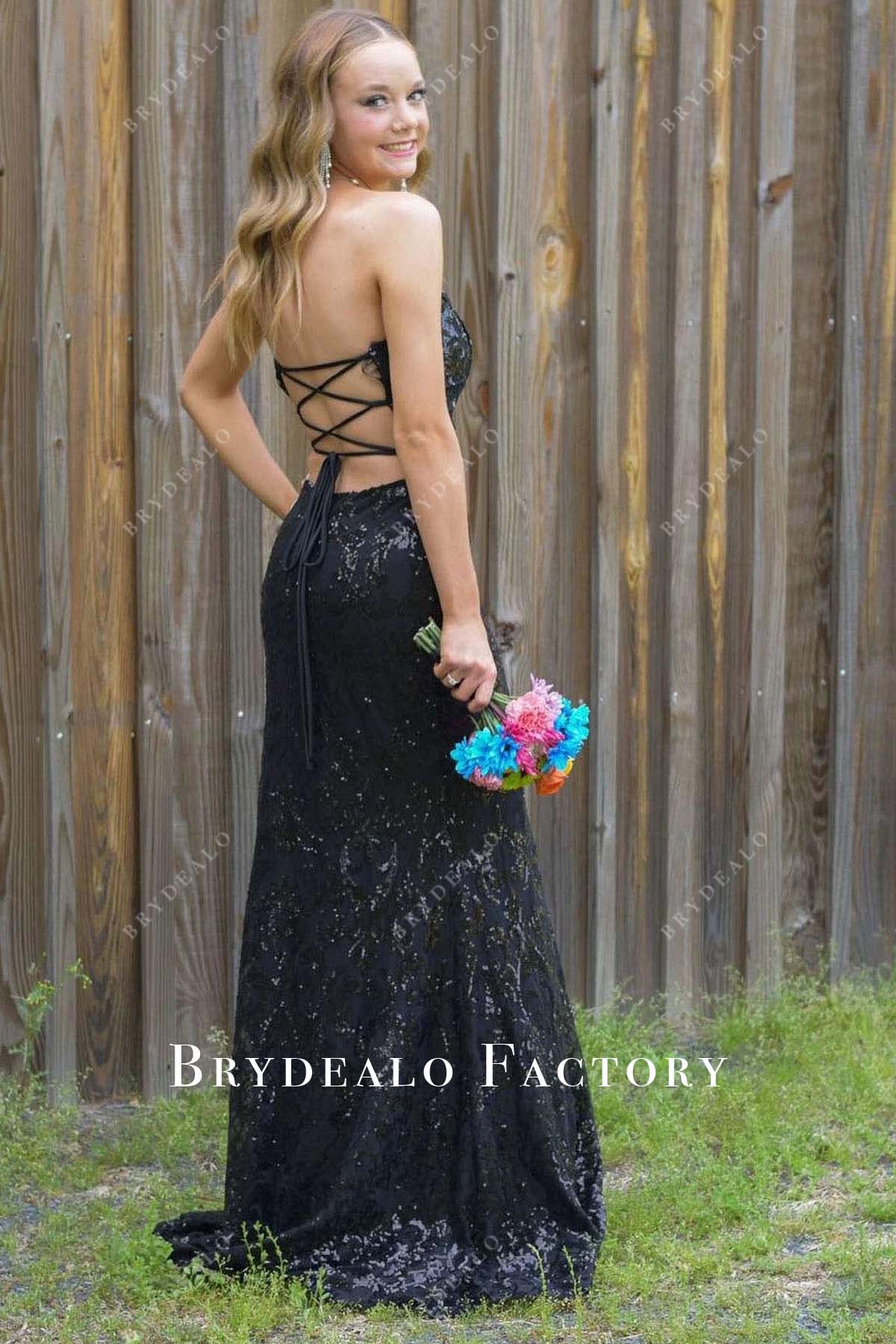 black sequined open back homecoming dress