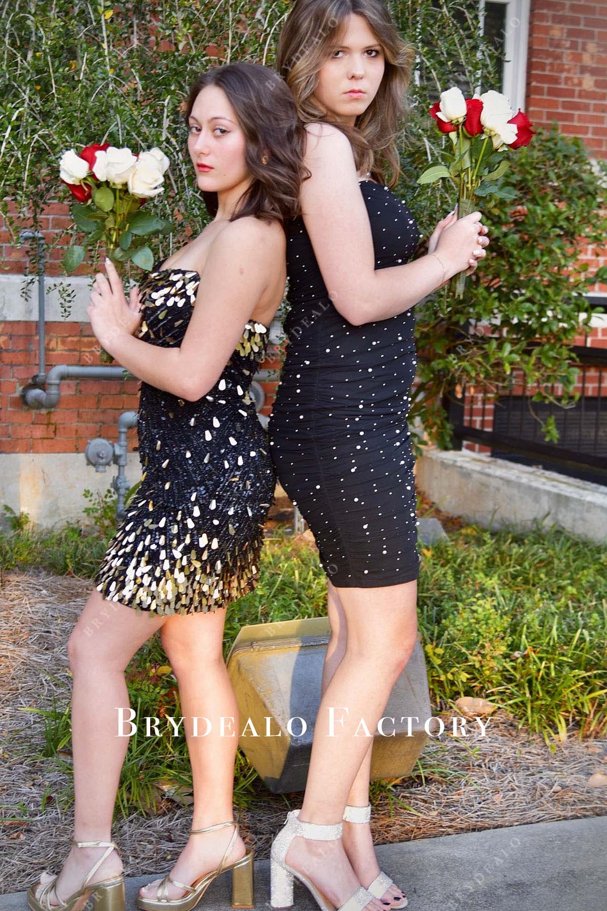 black sequined open back homecoming dress