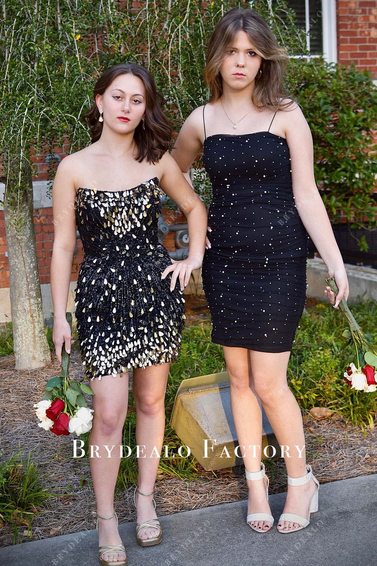 black sequined strapless homecoming dress