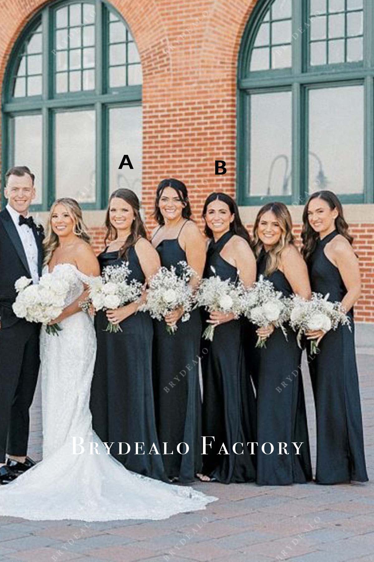 black sleeveless mismatched bridesmaid dresses