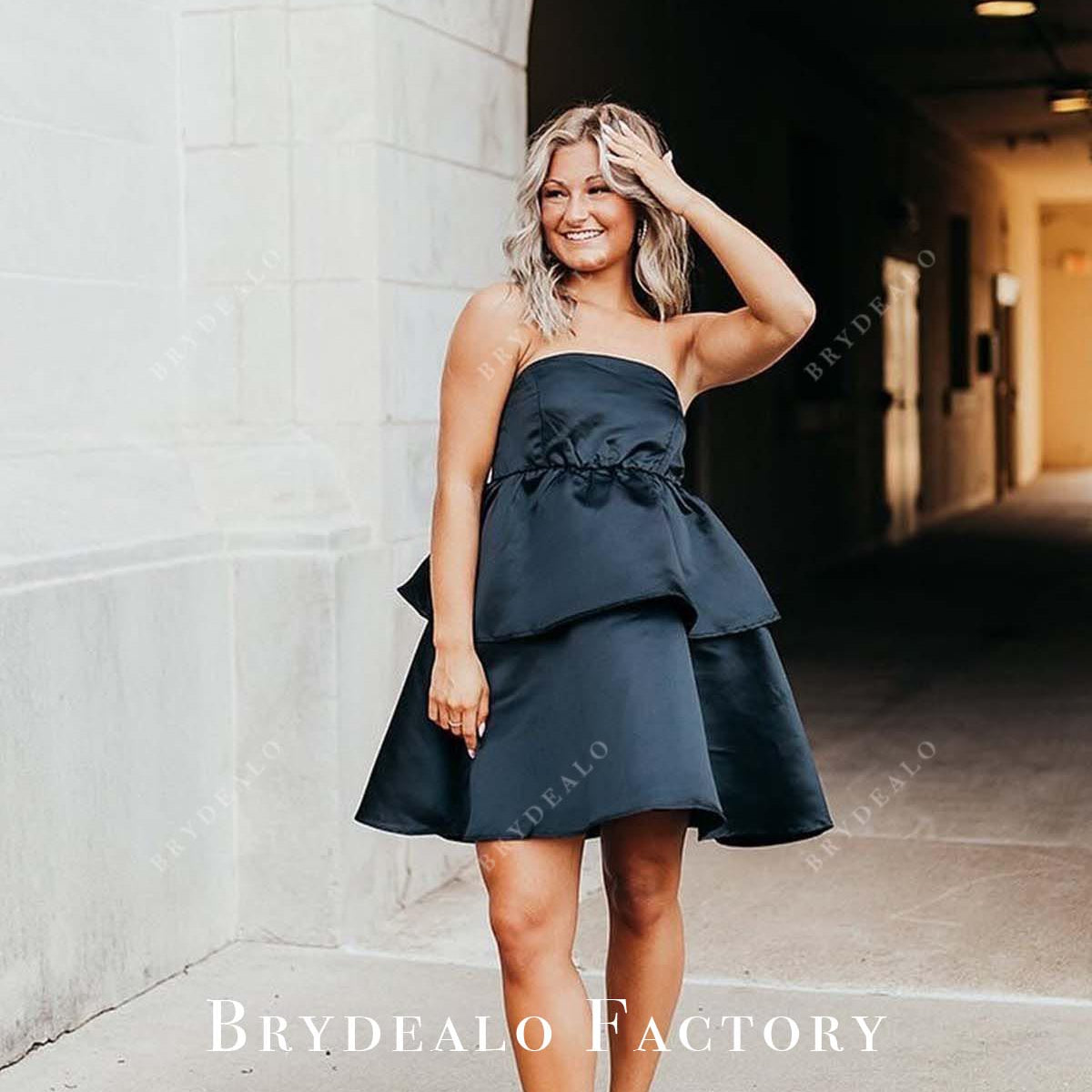 Black Strapless Layered A-Line Short Formal Dress