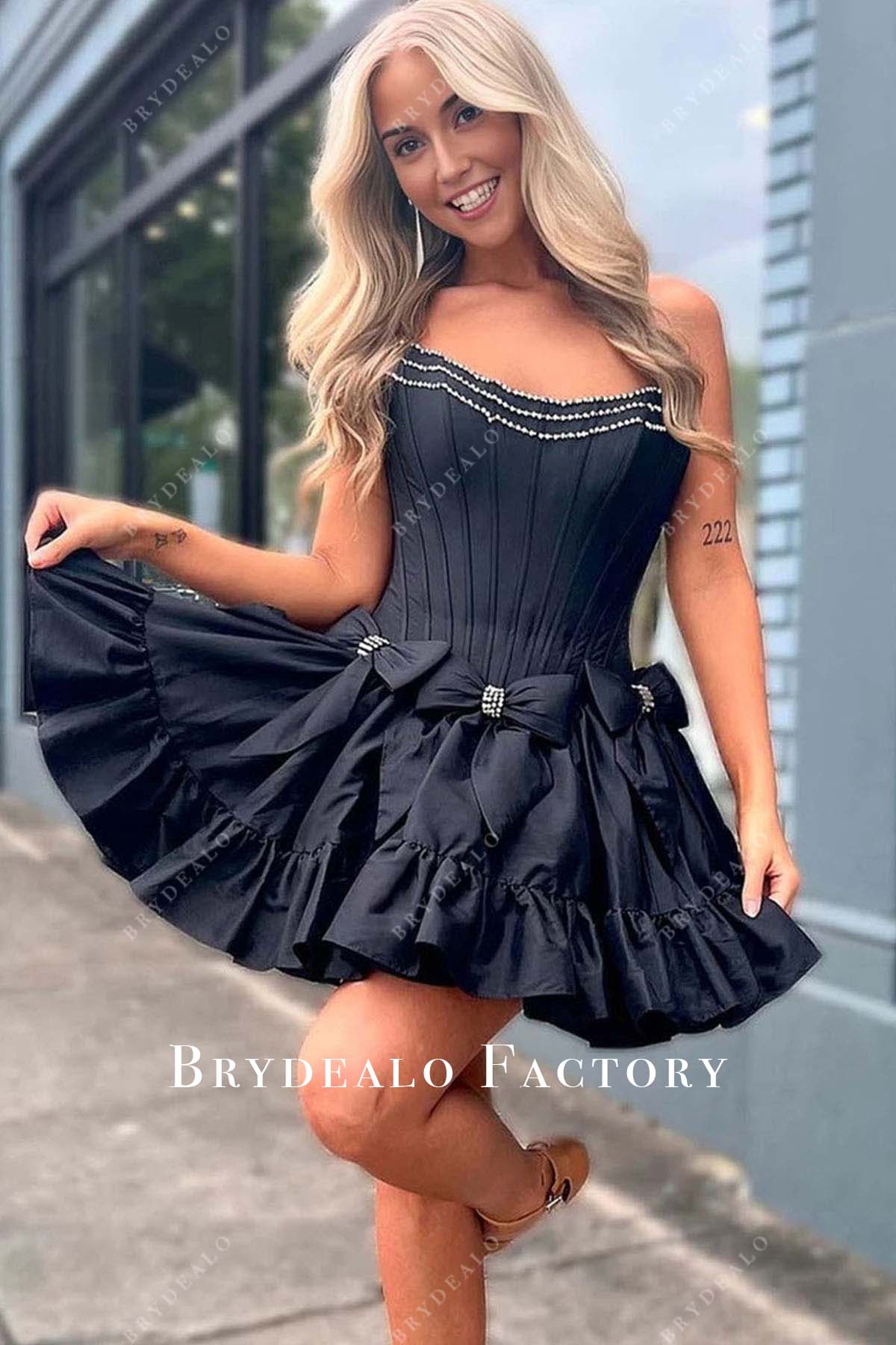 black strapless corset a line short homecoming dress