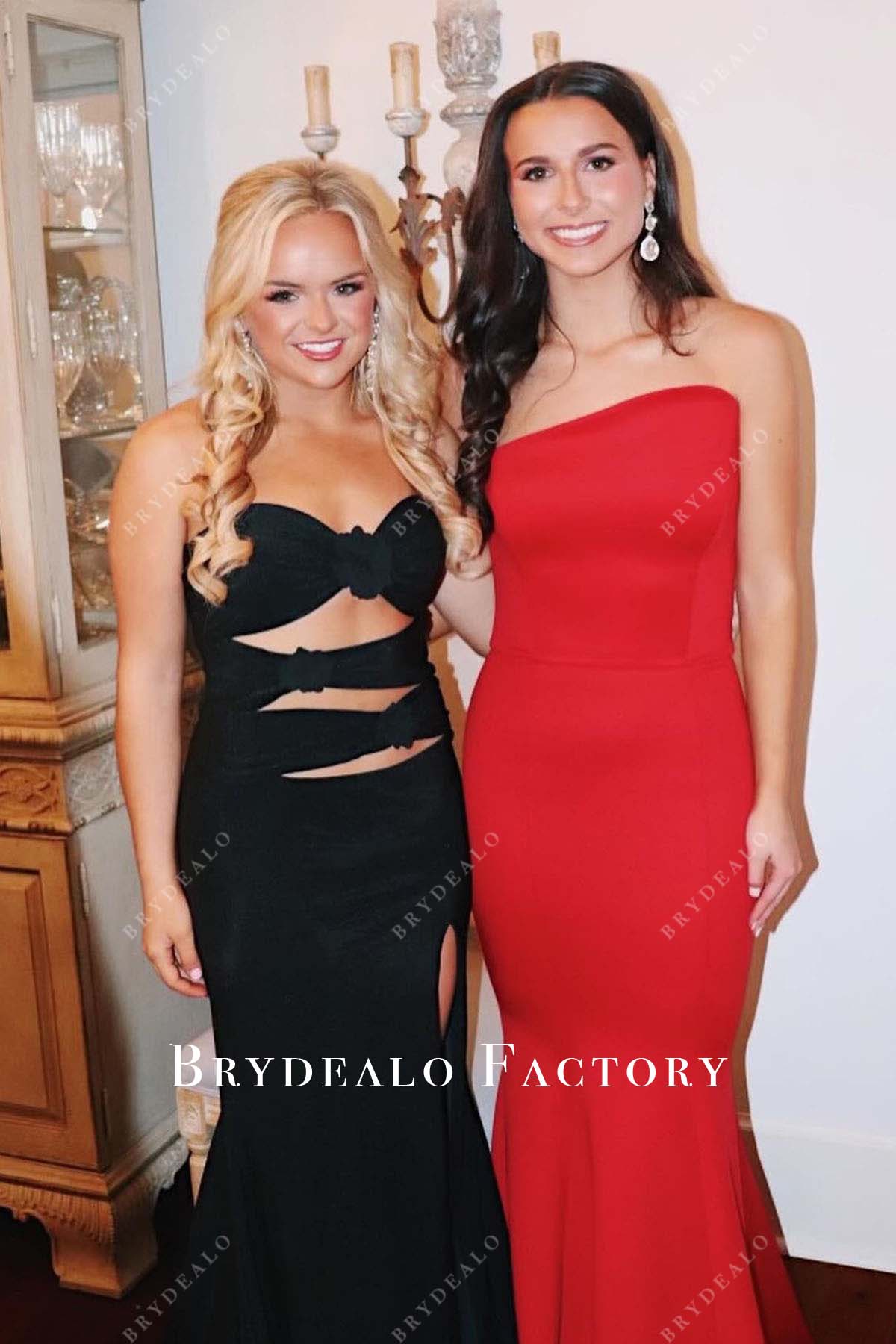 black strapless cutout slit homecoming dress