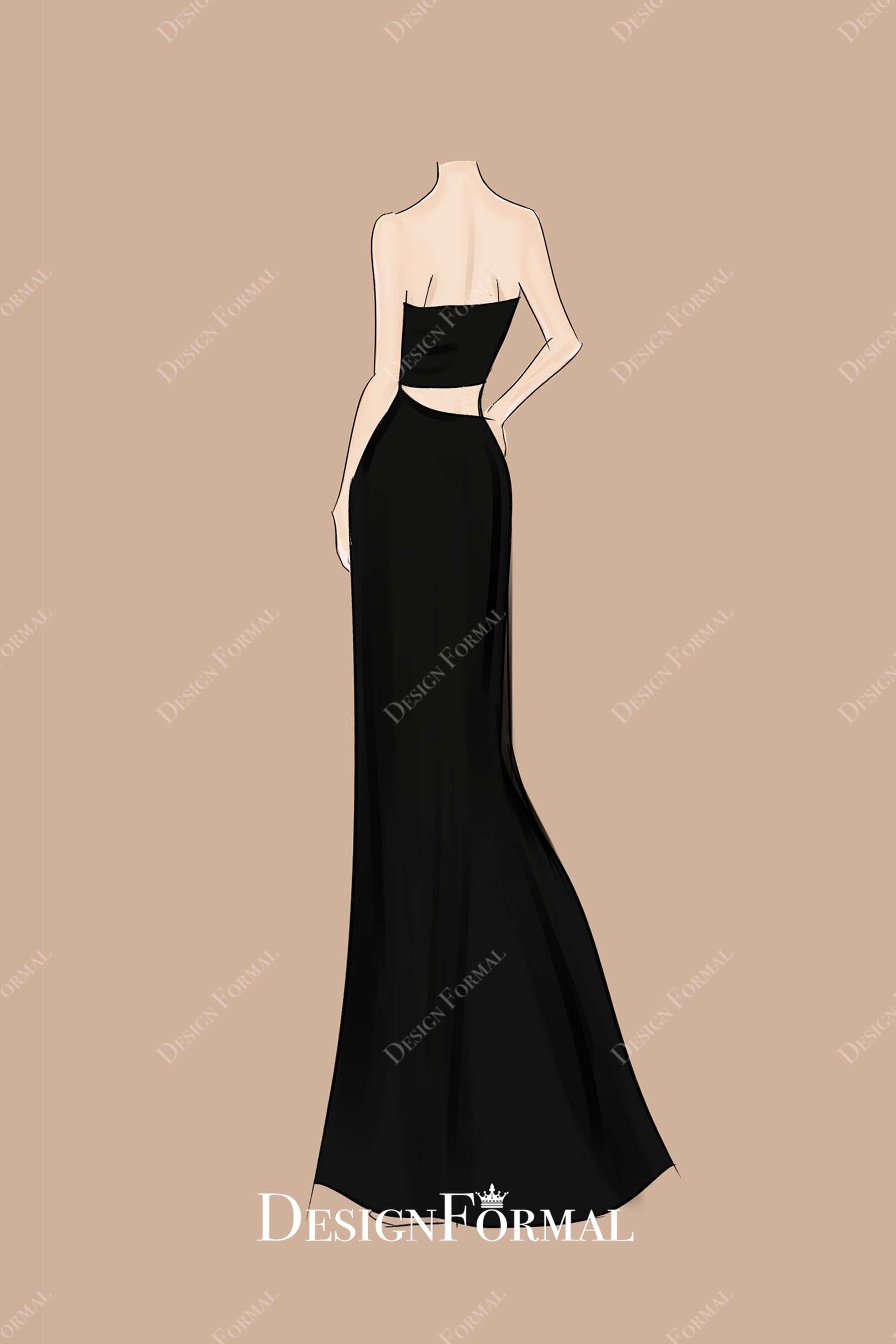 Black Strapless Floor Length Prom Dress Sketch