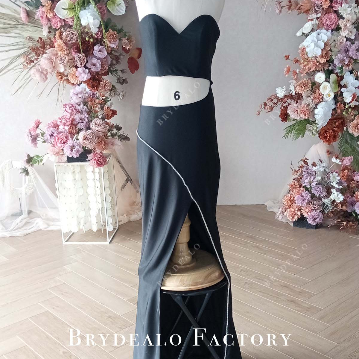 Custom Black Jersey Sweetheart Neck Cutout Slit Maxi Junior Prom Dress