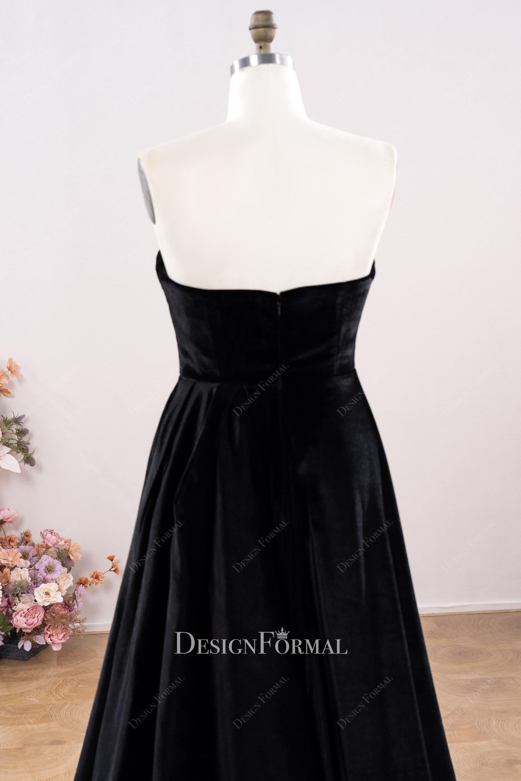black velvet backless prom dress