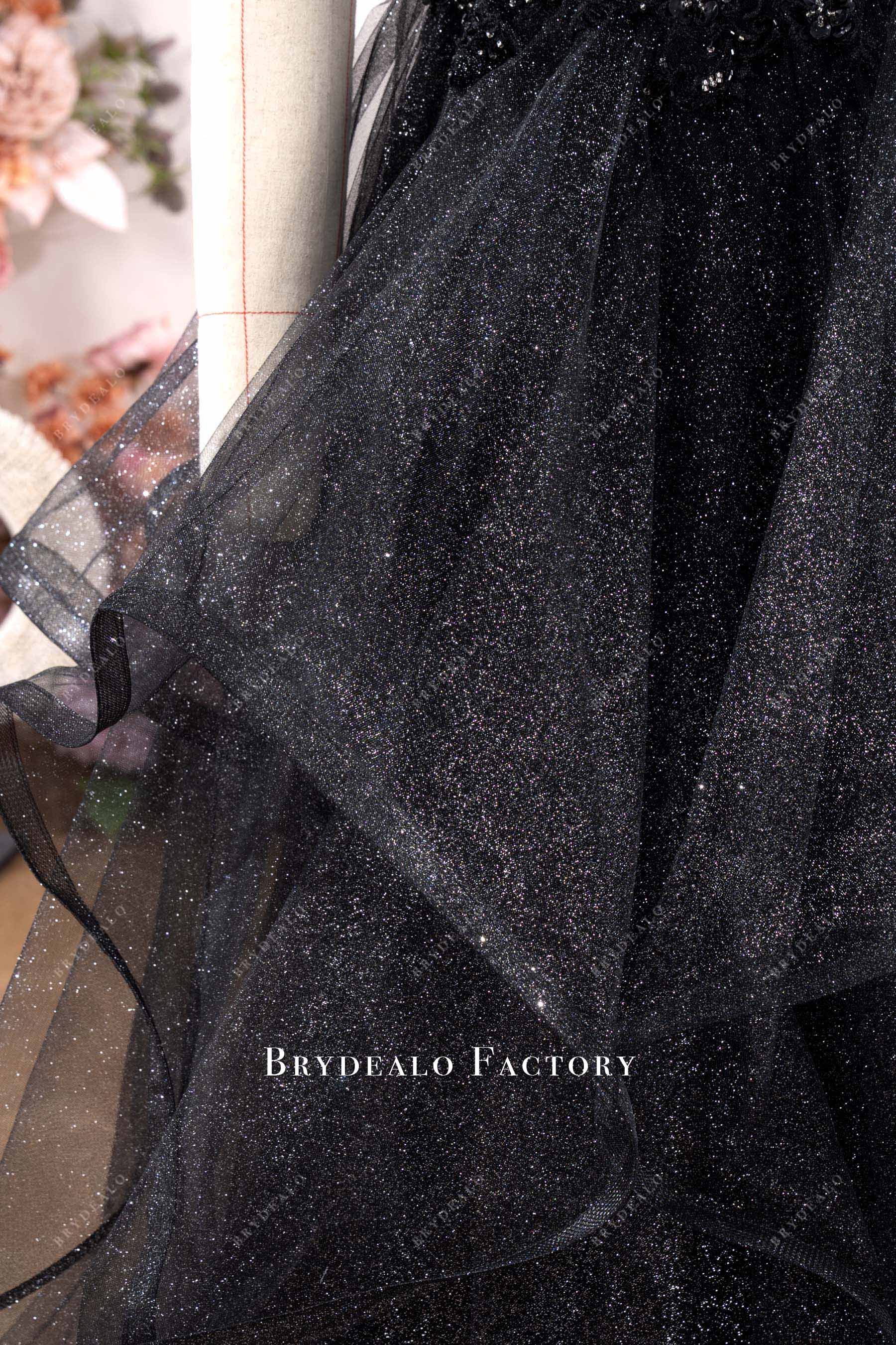 black shimmery tulle wedding dress