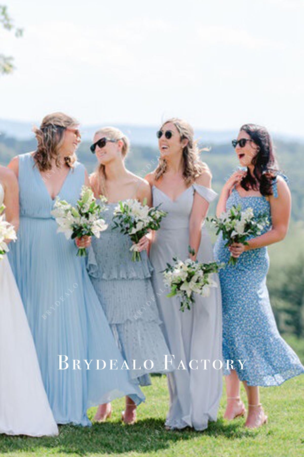 blue chiffon mismatched bridesmaid dresses