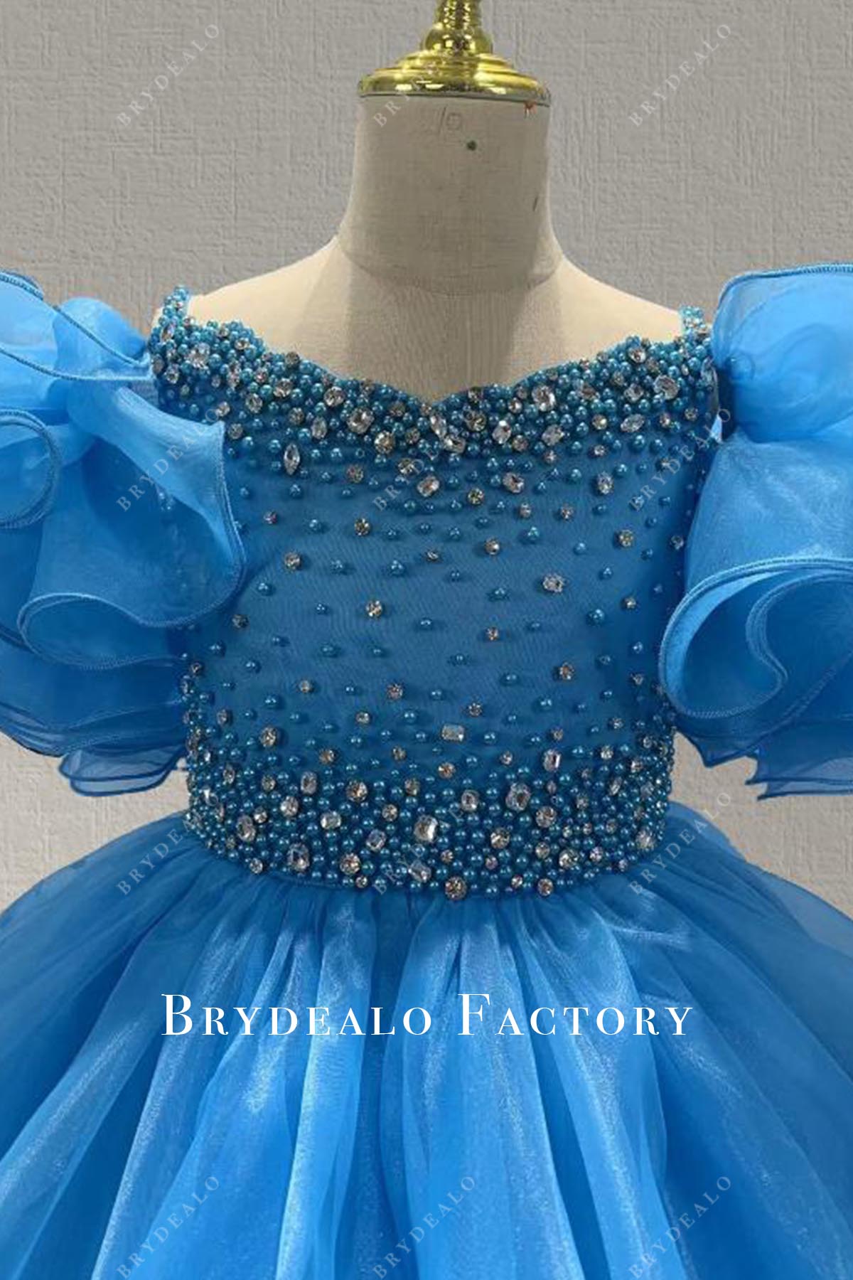 blue jay beaded pageant dress