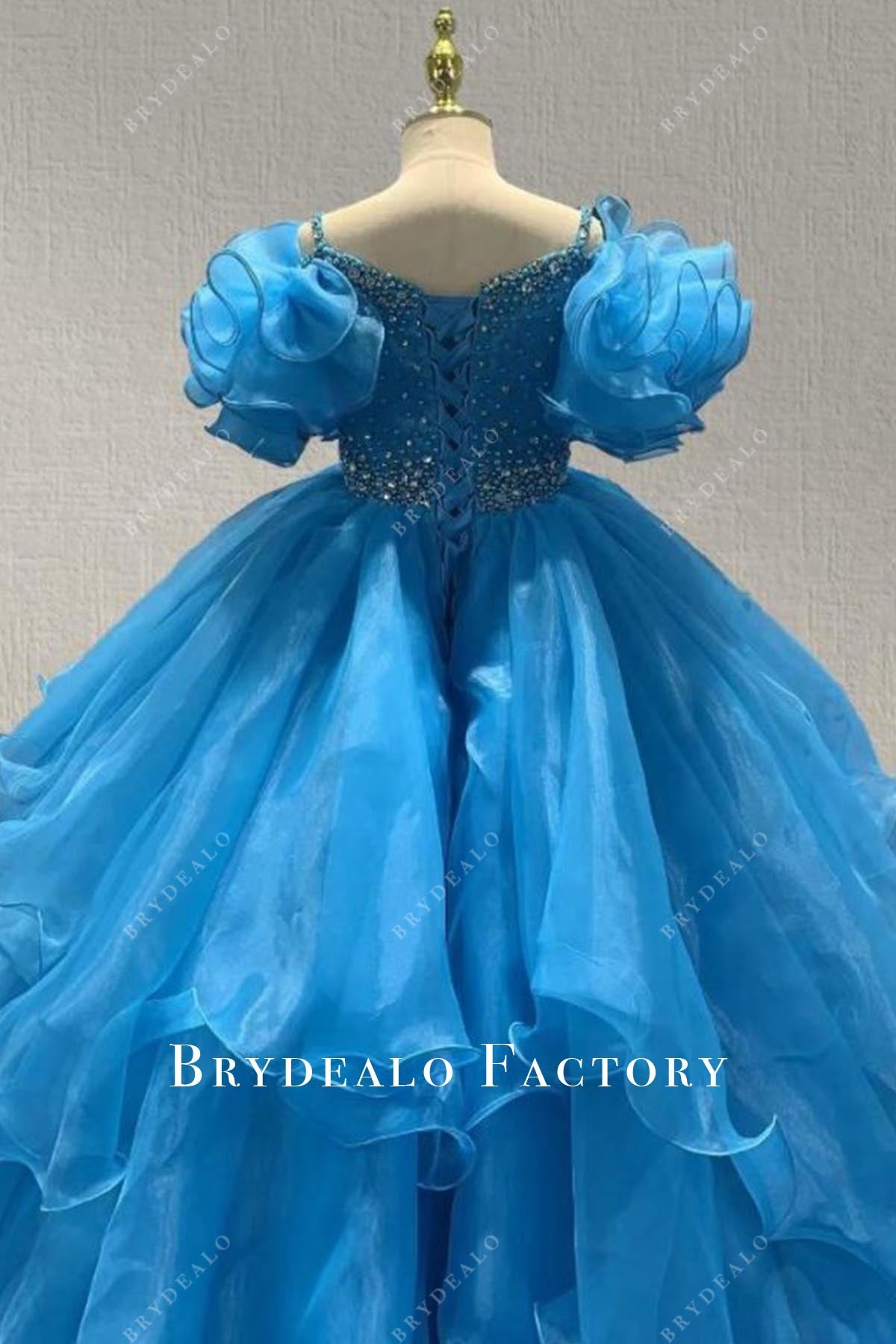 blue jay cold shoulder sleeves pageant dress