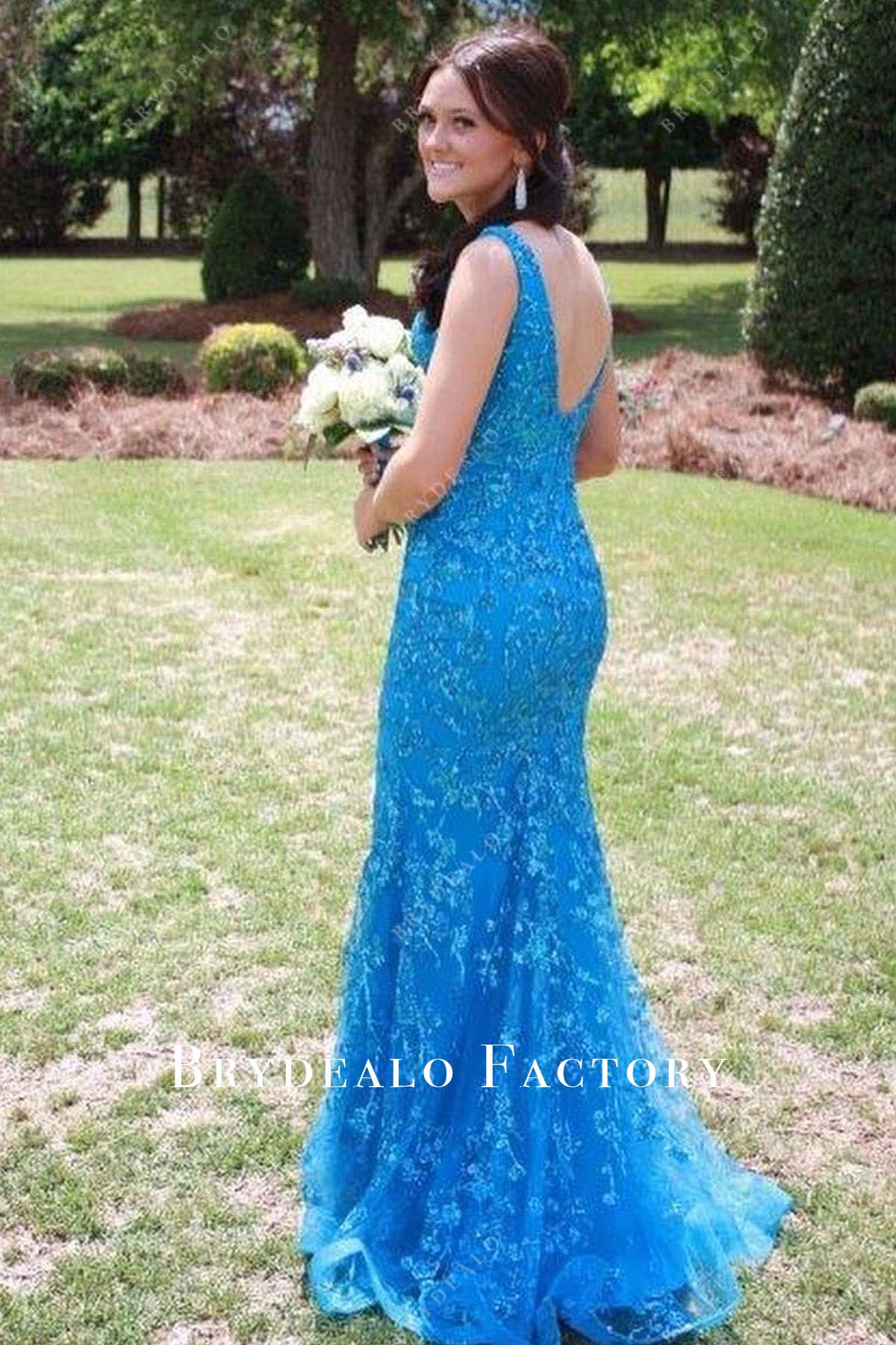 blue jay sequined sweep train homecoming dress