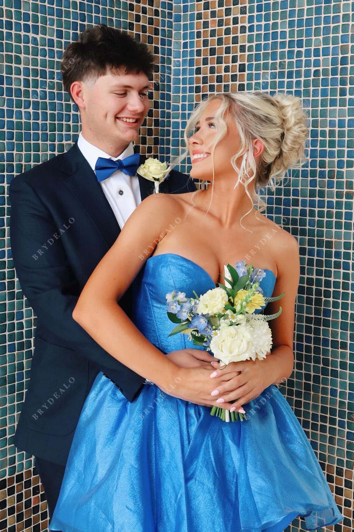 blue jay strapless homecoming dress