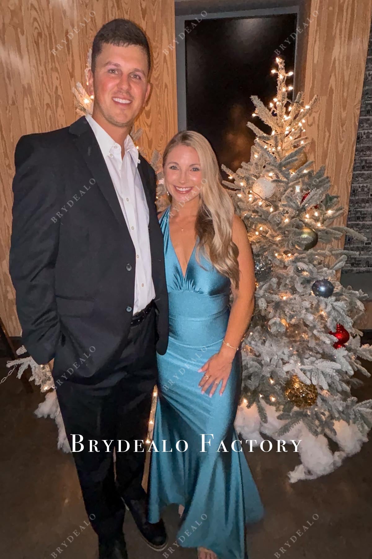 blue long mermaid prom dress