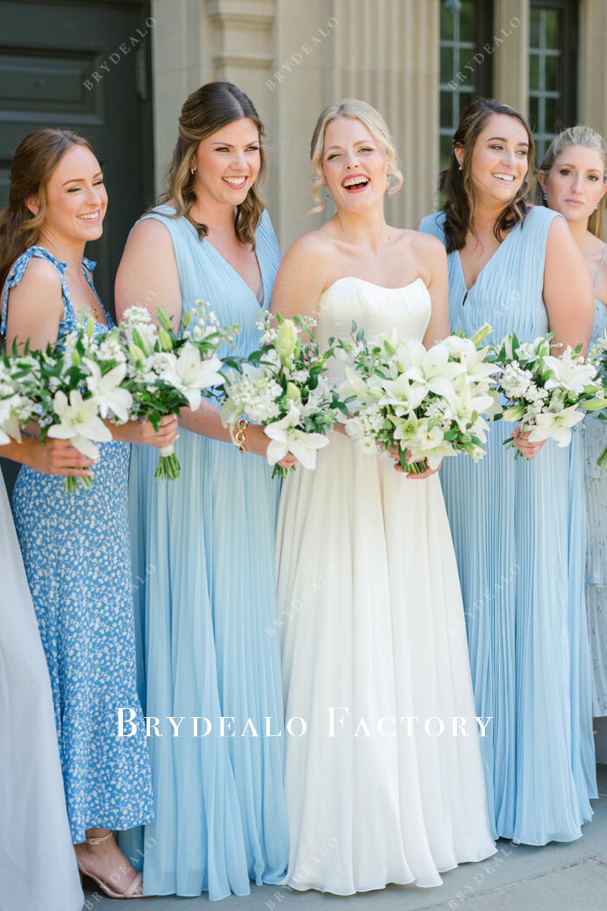 blue long mismatched bridesmaid dresses