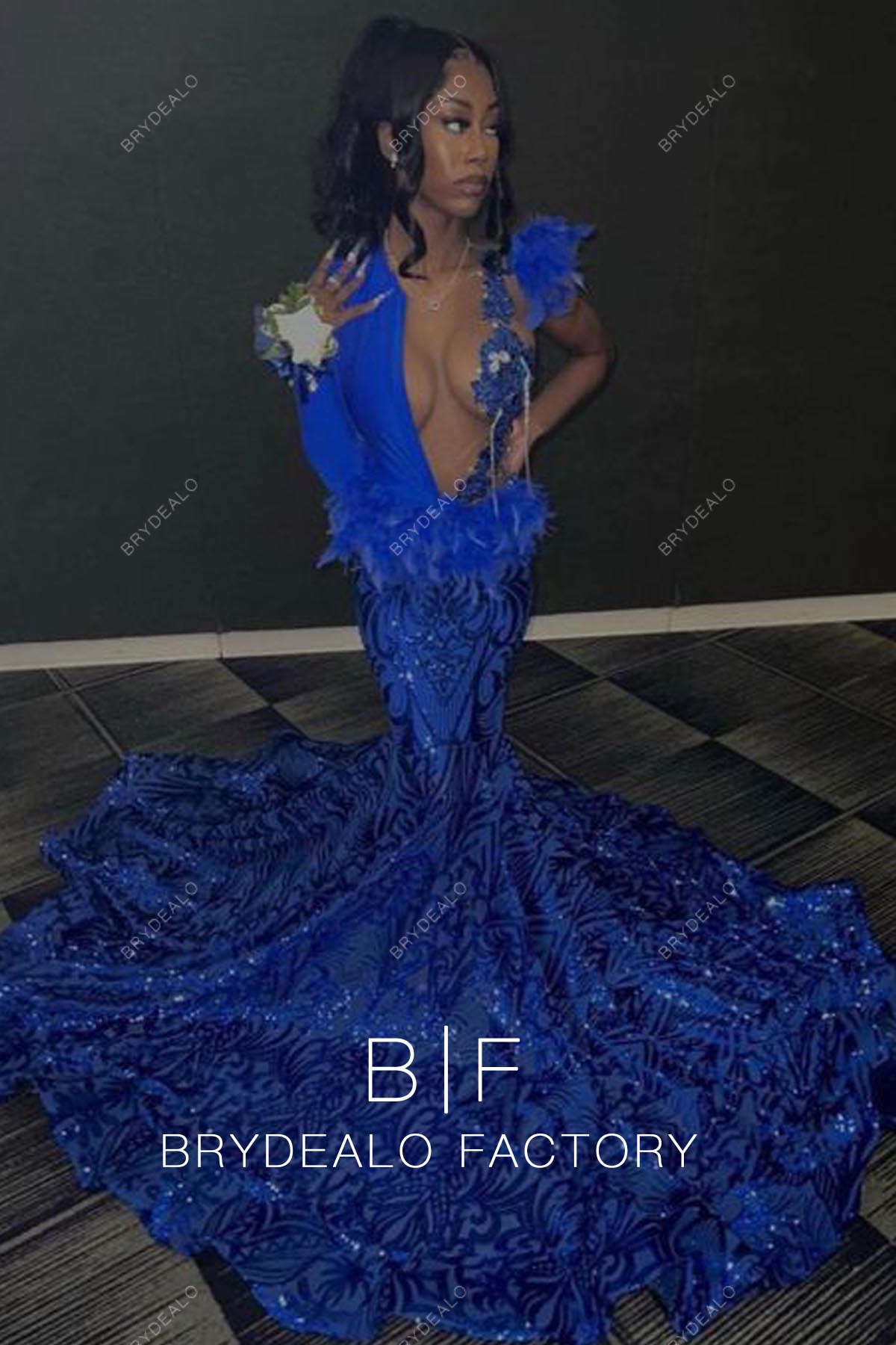 popular royal blue sequin mermaid prom dress