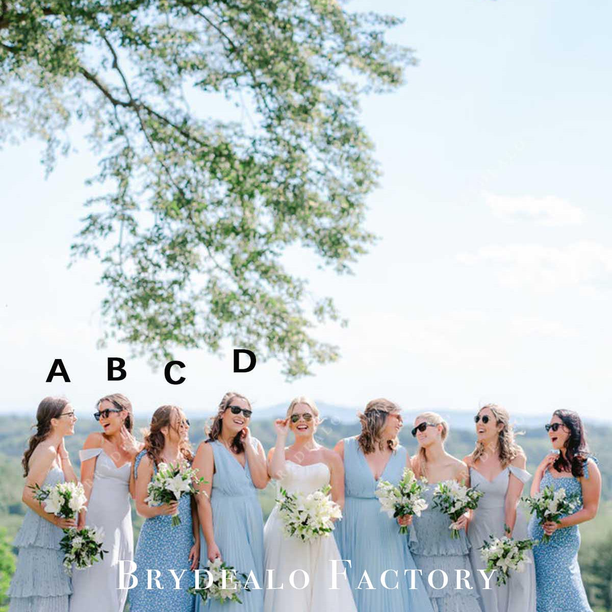 Blue Chiffon Long Mismatched Bridesmaid Dresses, Dress B