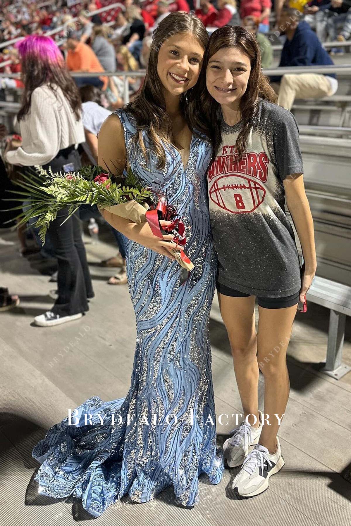 blue silver sequined mermaid homecoming dress