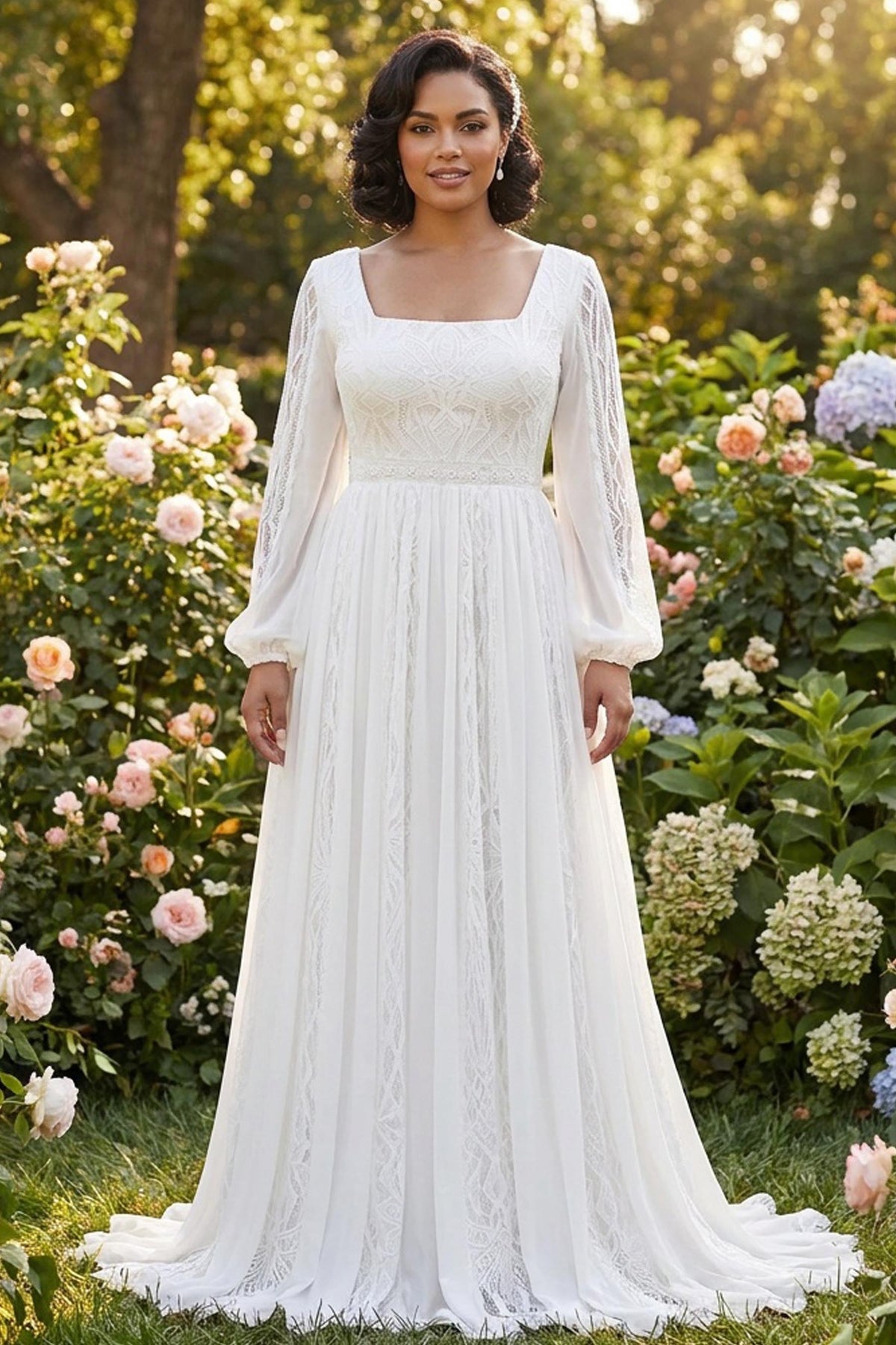 bohemian long sleeve lace wedding dress