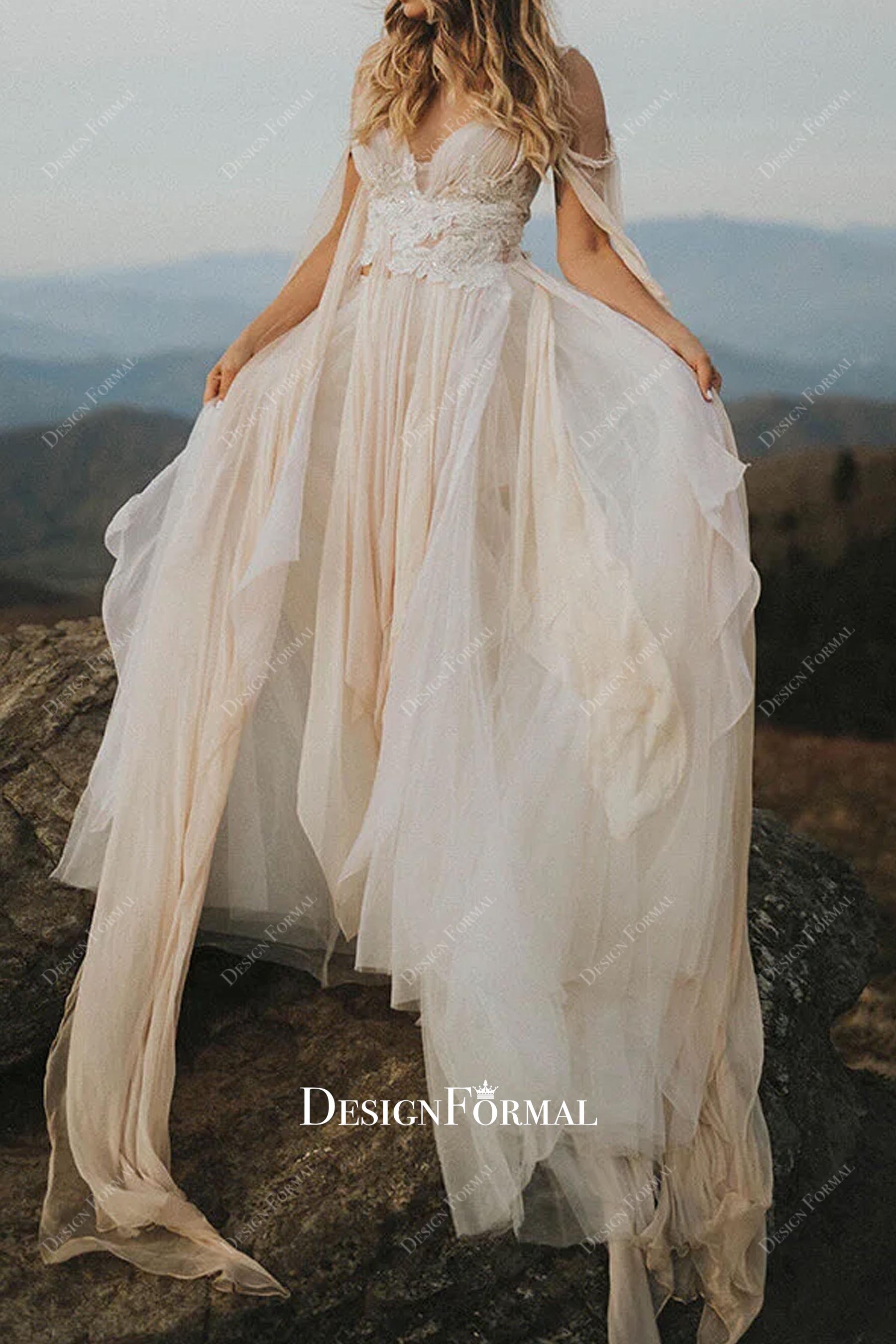 boho chiffon A-line wedding dress