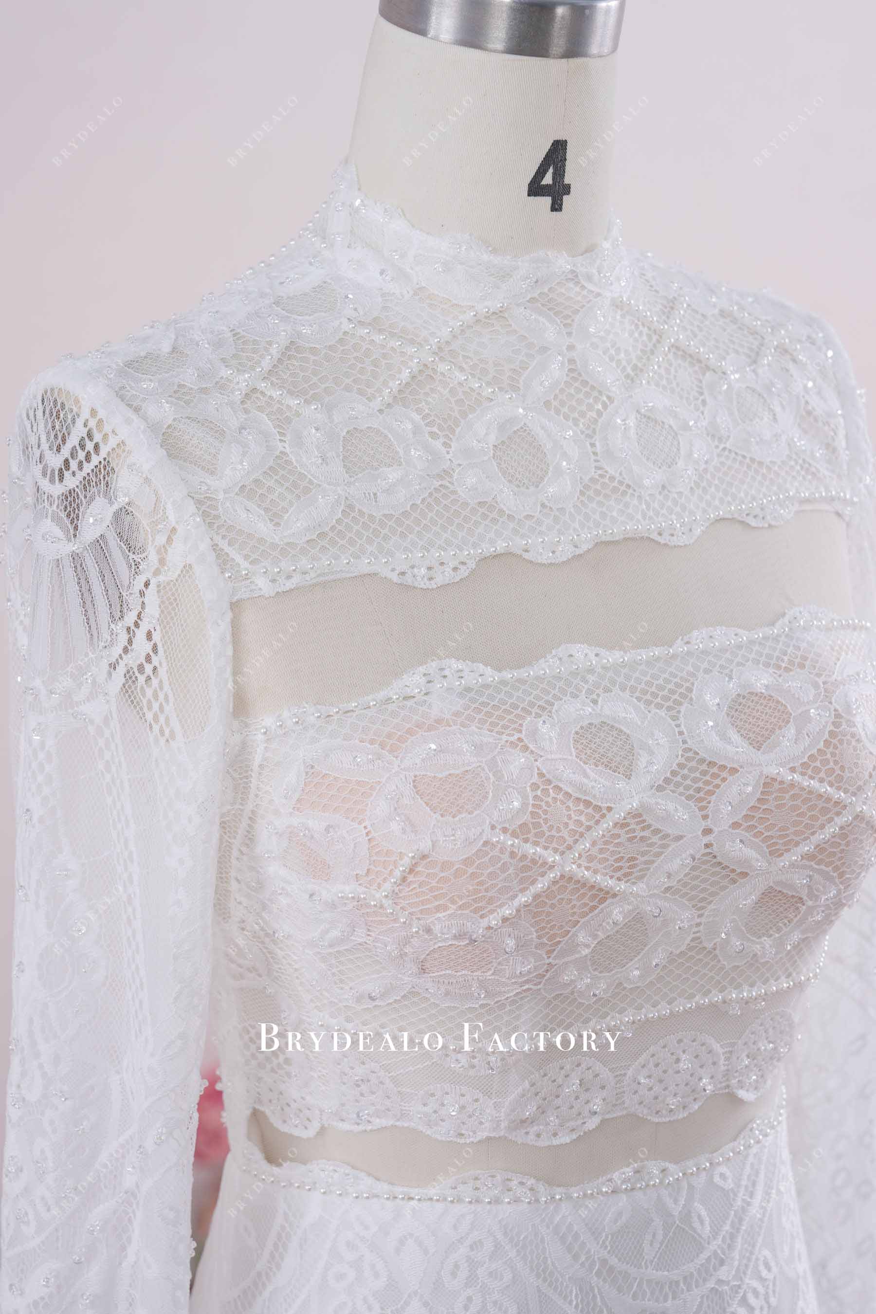 boho lace hand sewn pearl wedding dress