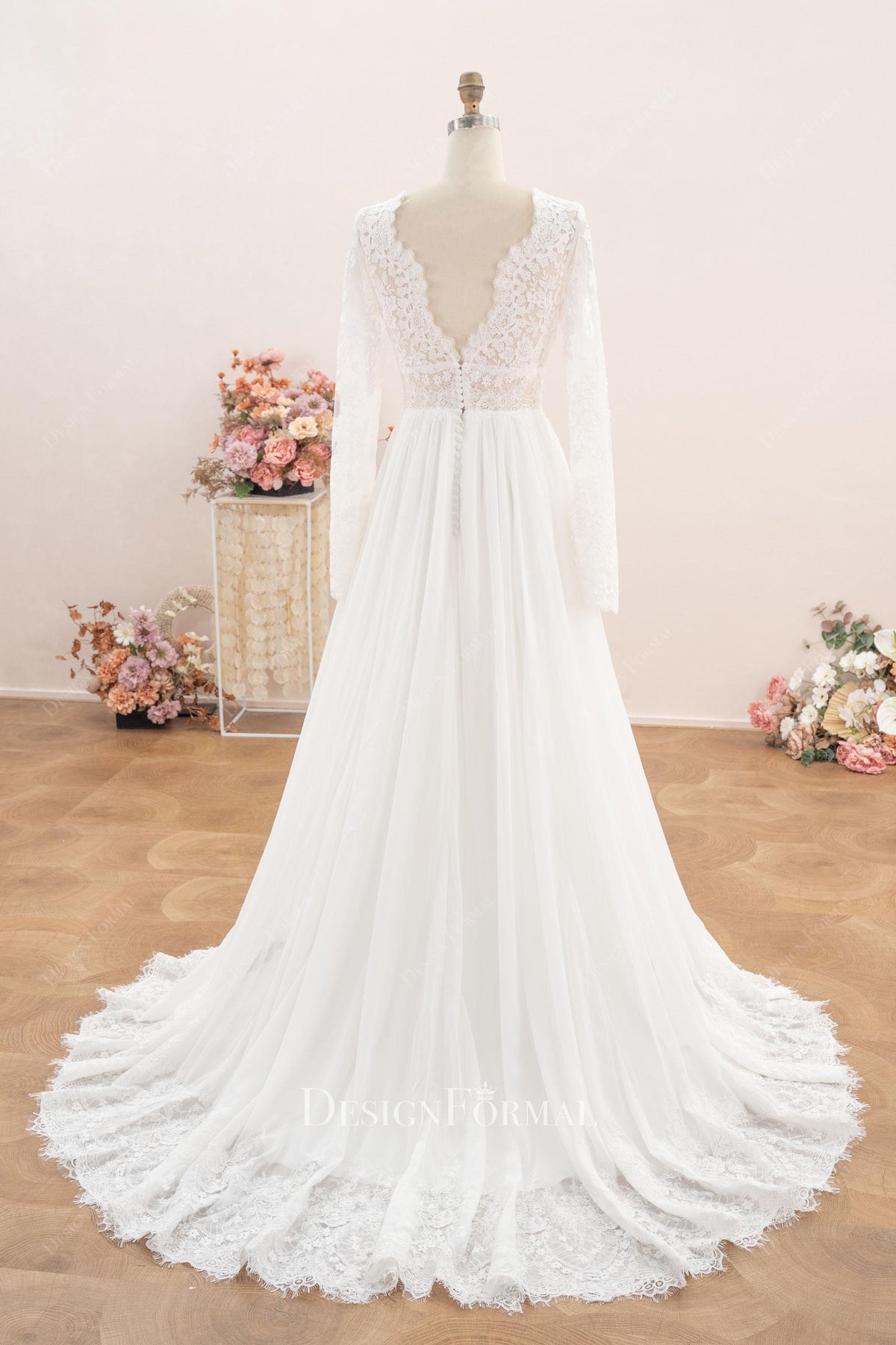 boho lace trim hem wedding dress