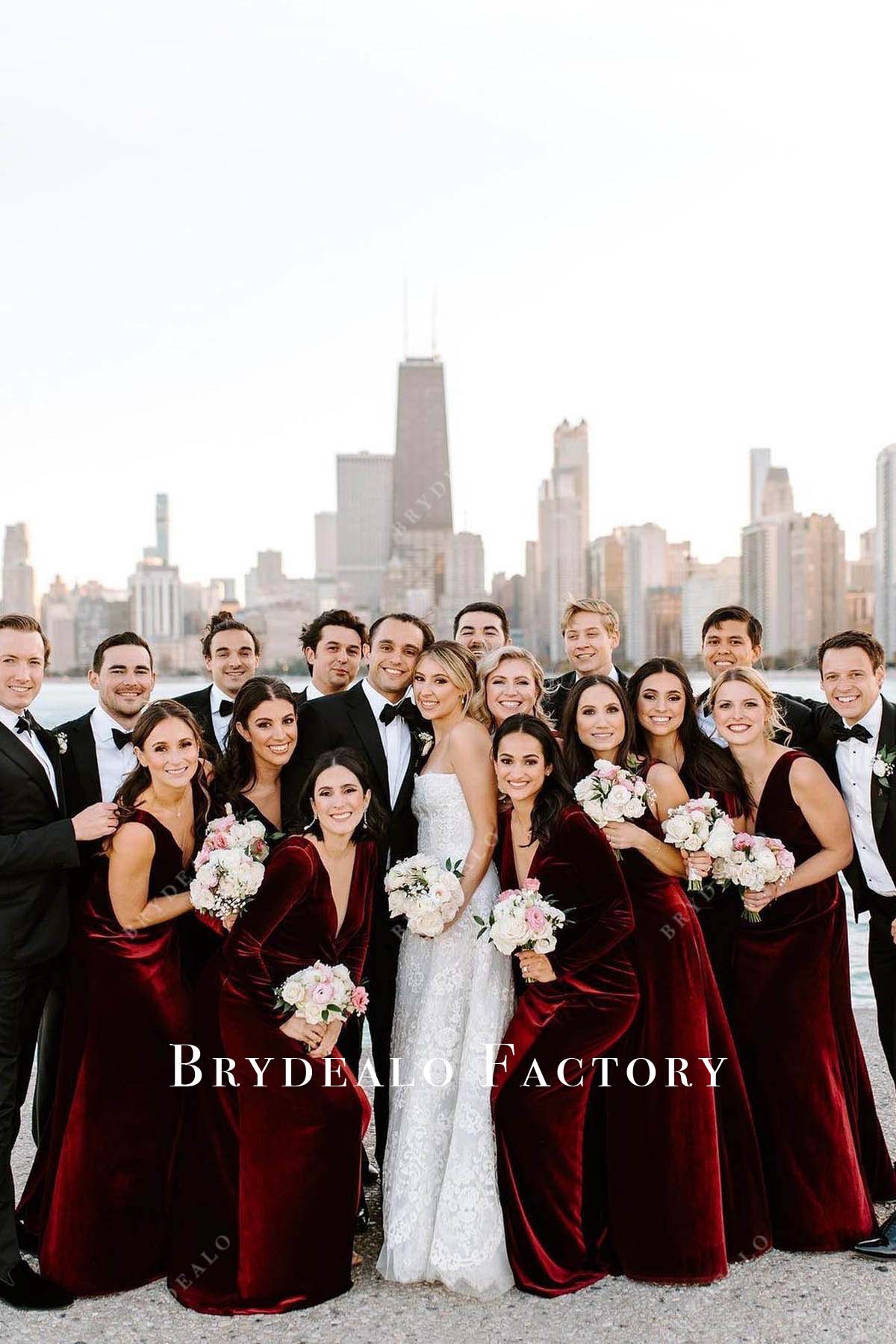 burgundy long mismatched bridesmaid dresses