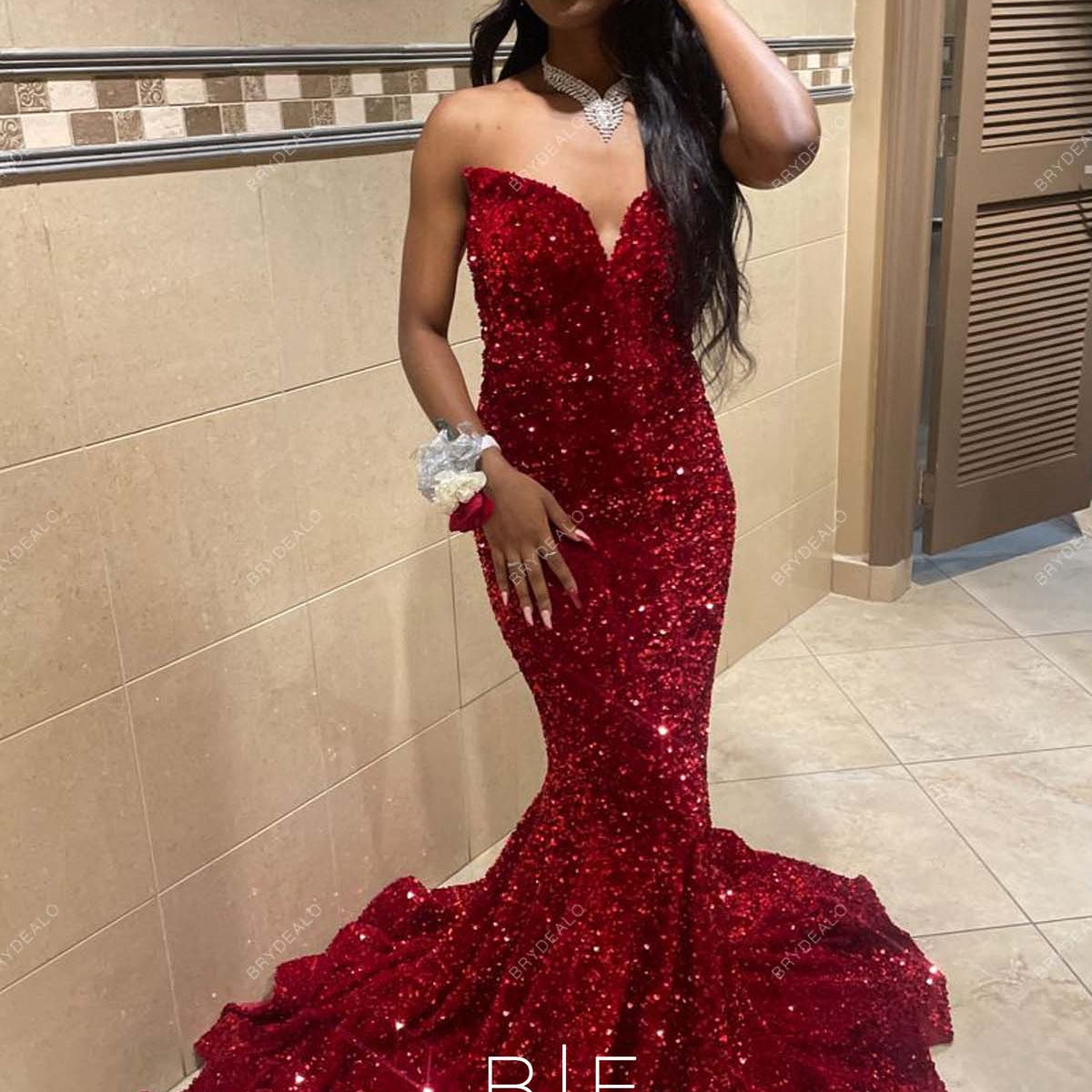 blue dress for baby girl Off The Shoulder Burgundy Mermaid Prom Dresses Shiny Maroon Formal Dress ARD1569